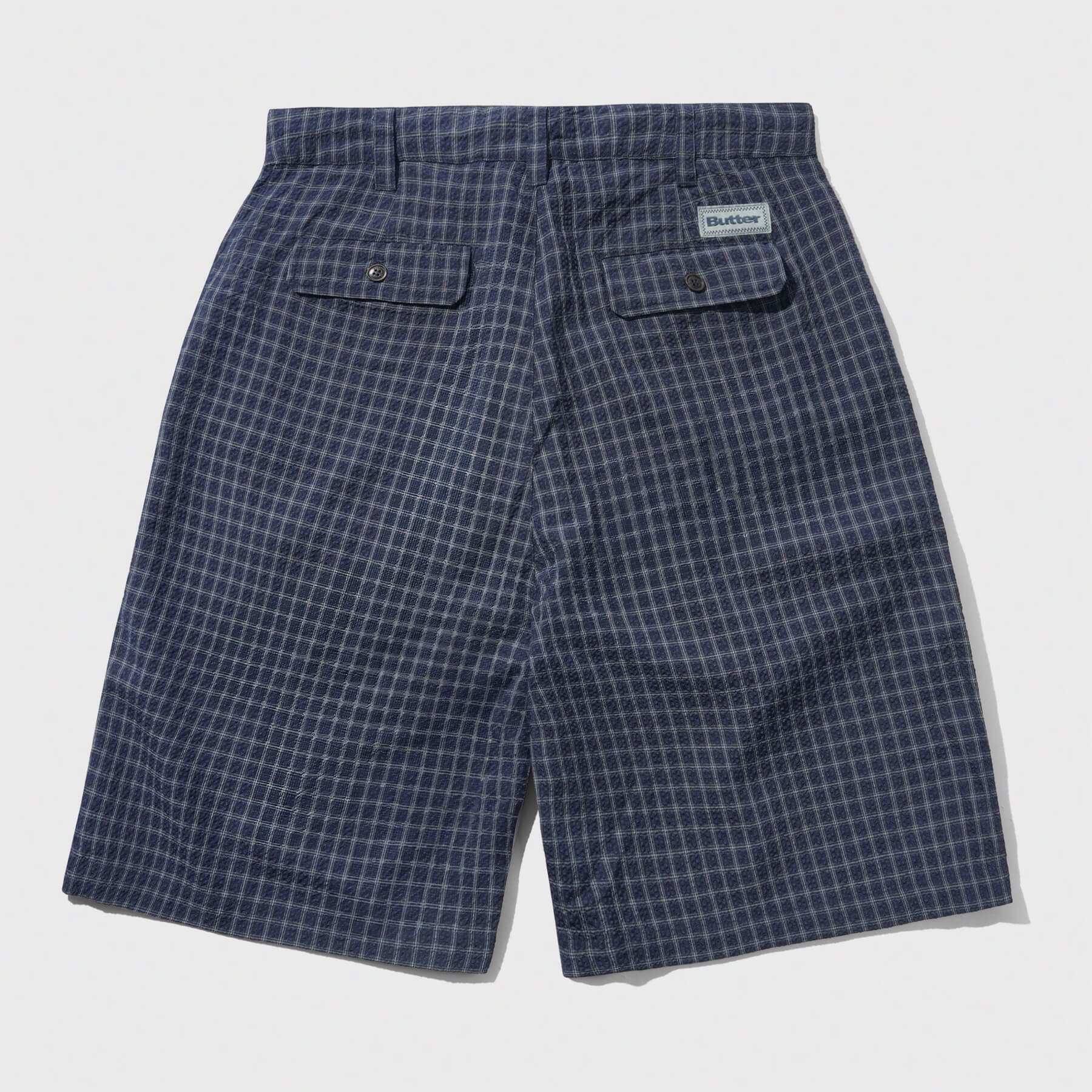 Seersucker Pleated Shorts Navy Plaid