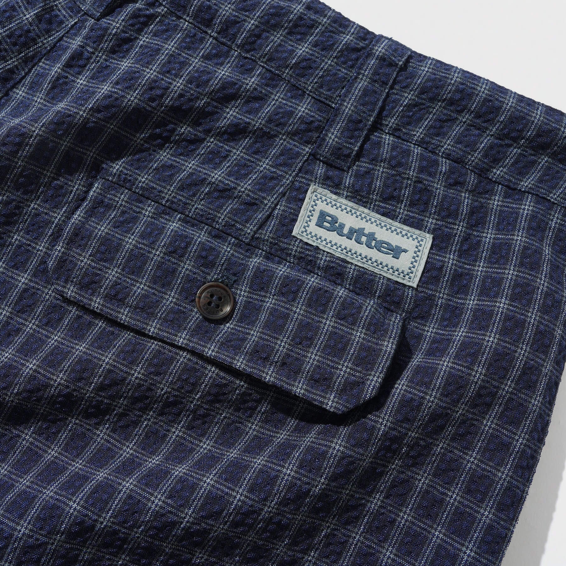 Seersucker Pleated Shorts Navy Plaid