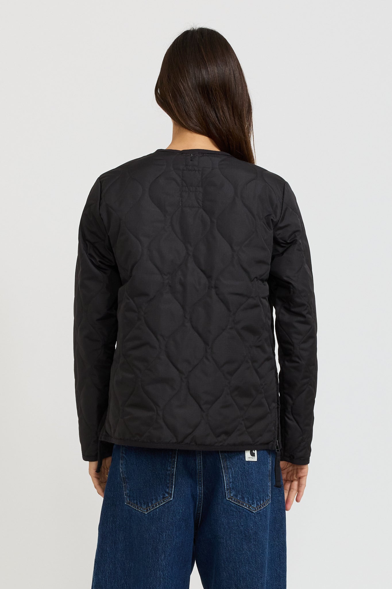 Women's Military Zip V Neck Down Jacket Black