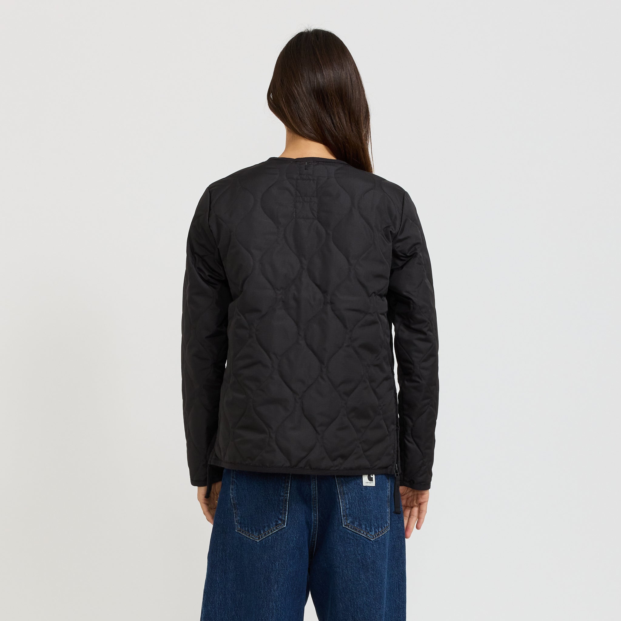 Women's Military Zip V Neck Down Jacket Black