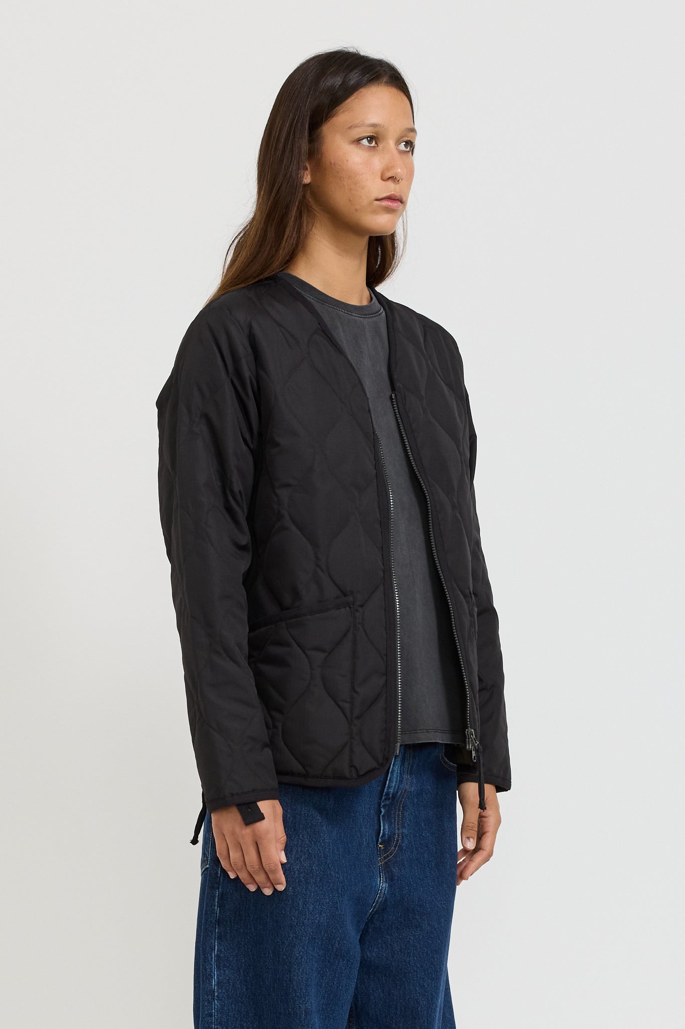 Women's Military Zip V Neck Down Jacket Black