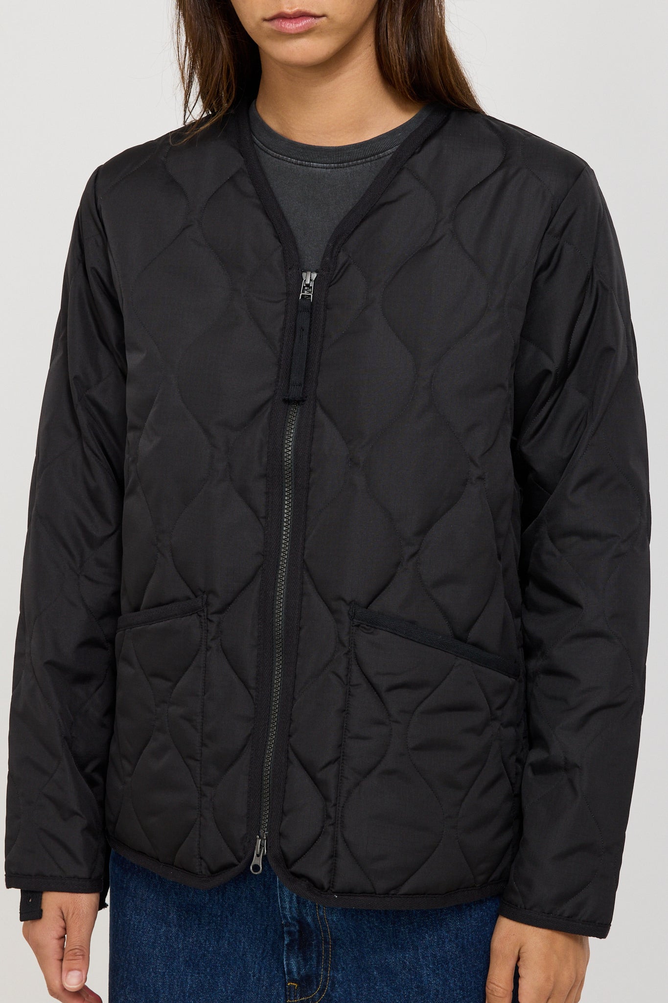Women's Military Zip V Neck Down Jacket Black