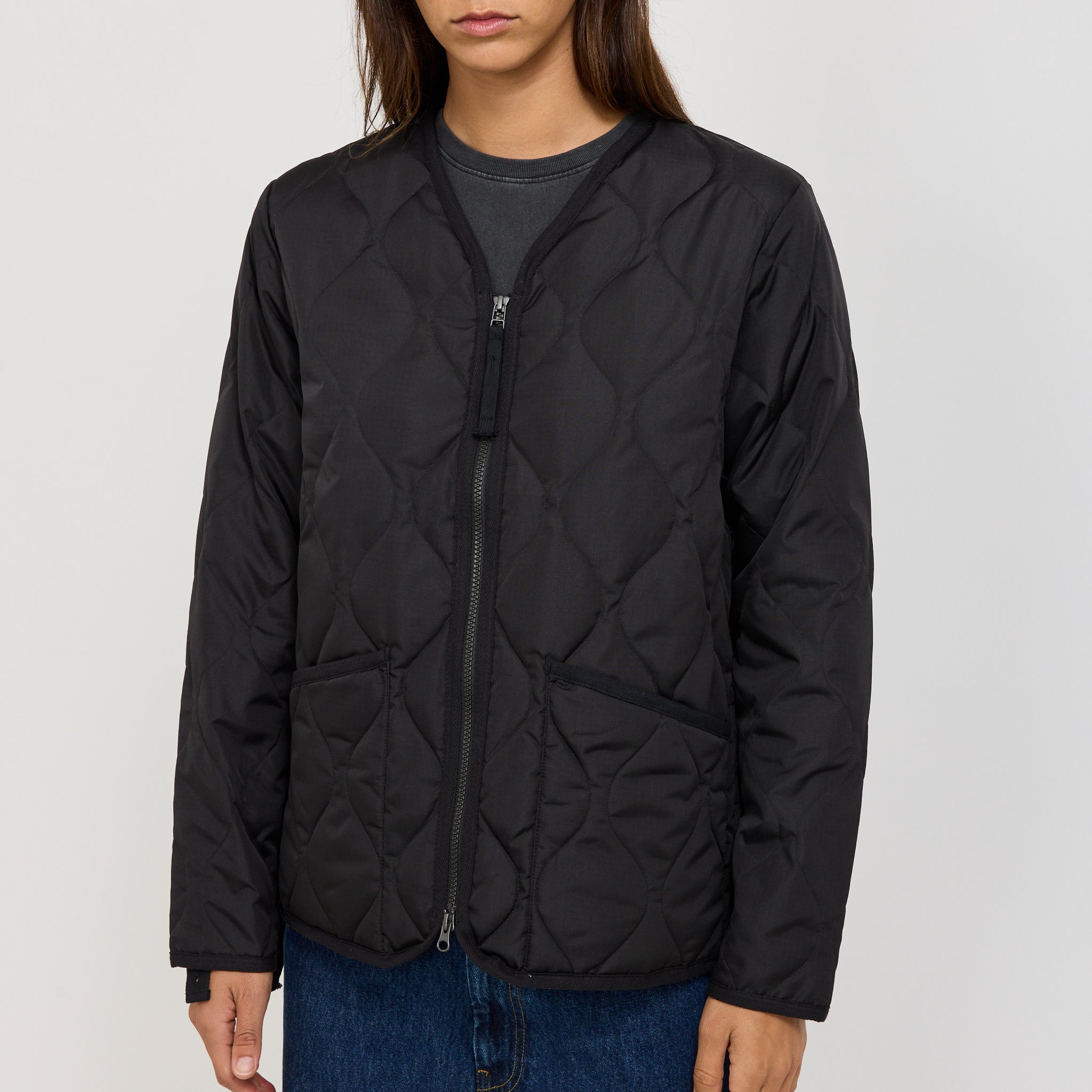 Women's Military Zip V Neck Down Jacket Black