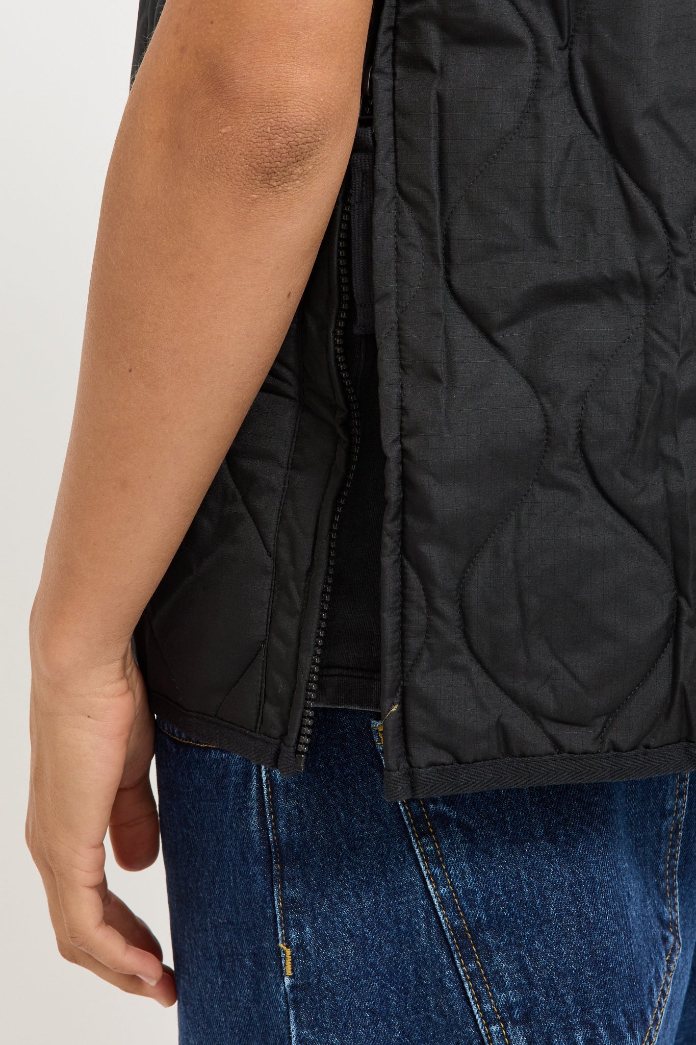 Women's Military Zip V Neck Down Vest Black