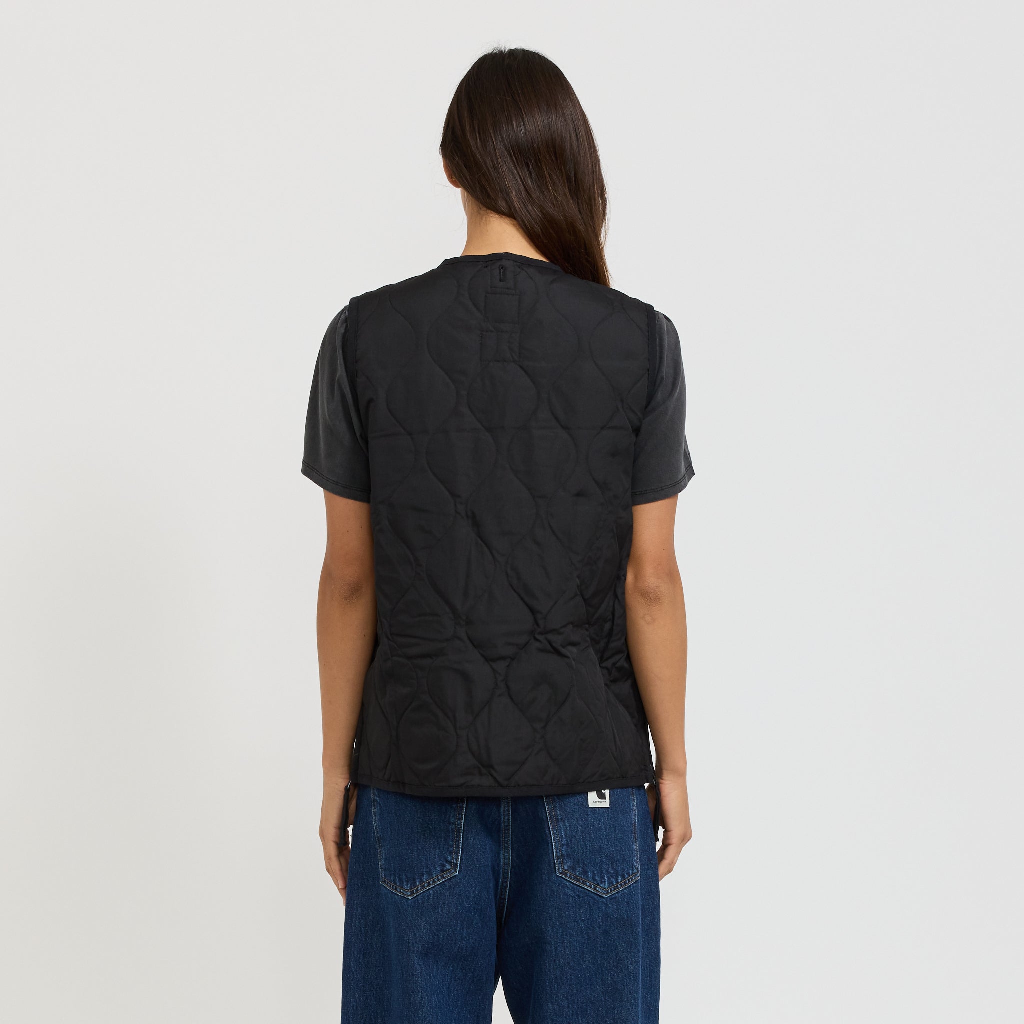Women's Military Zip V Neck Down Vest Black