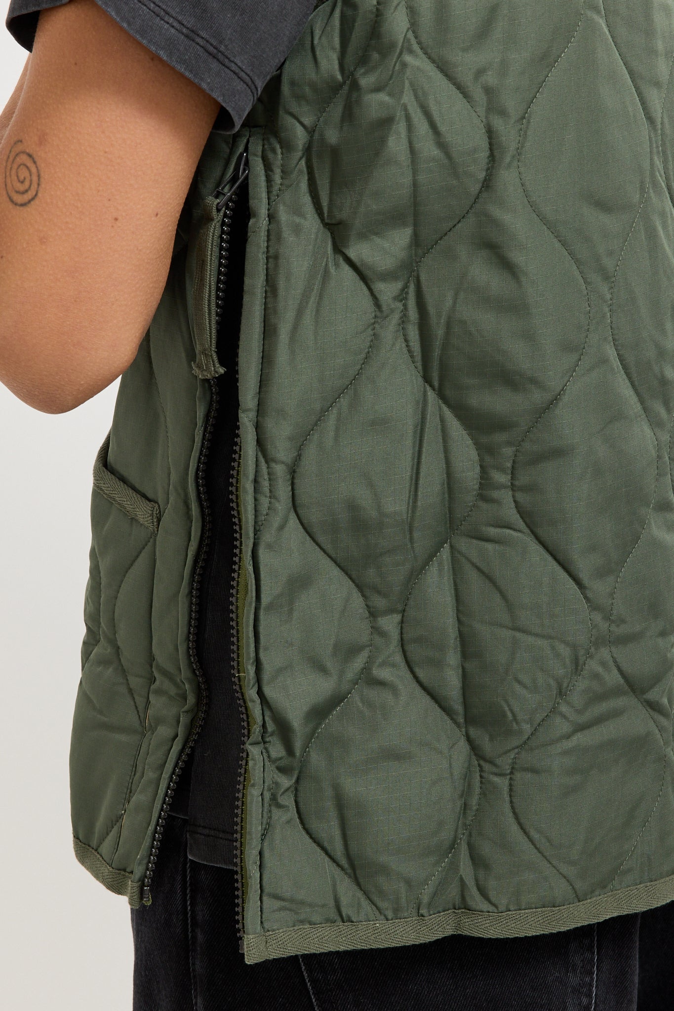 Women's Military Zip V Neck Down Vest Olive