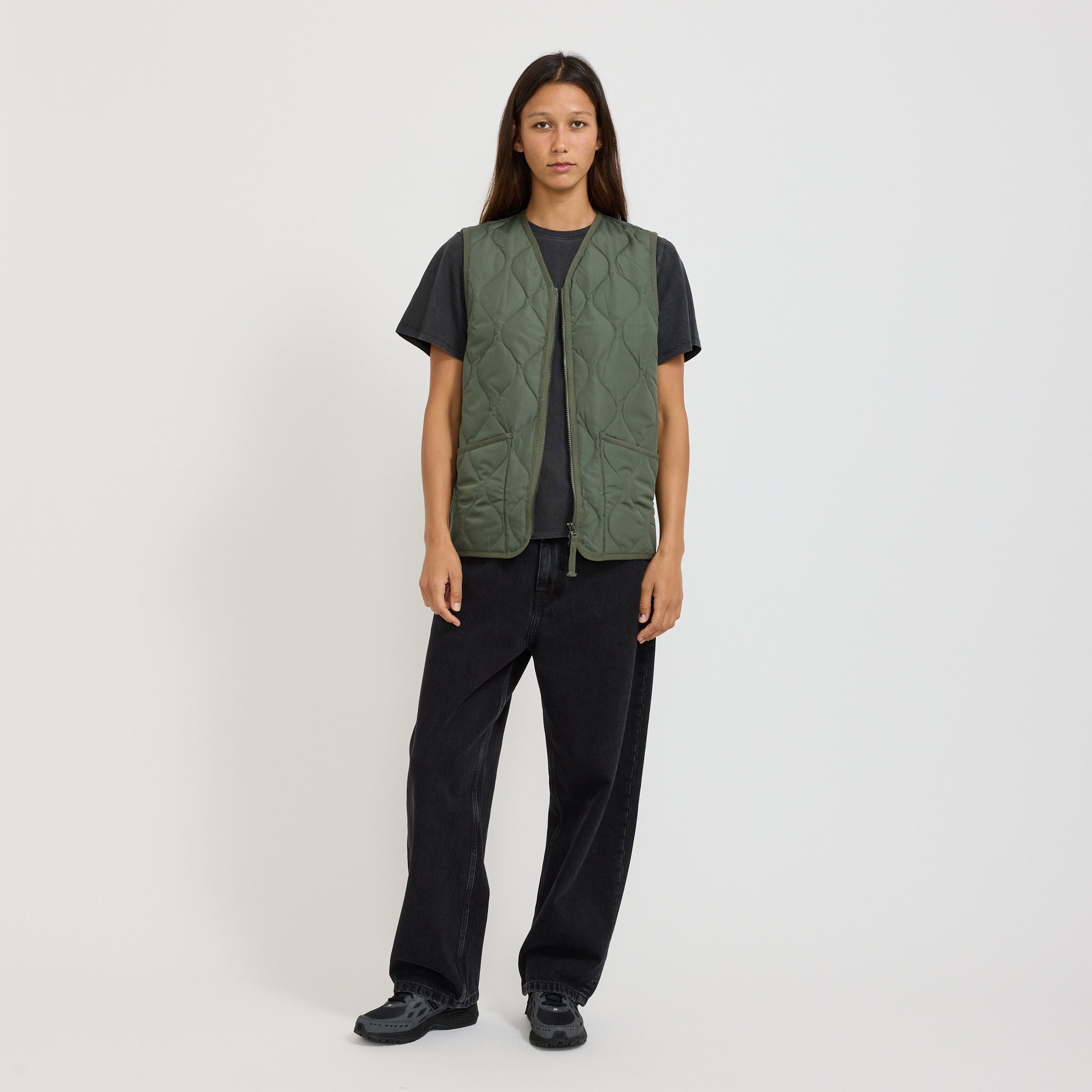 Women's Military Zip V Neck Down Vest Olive