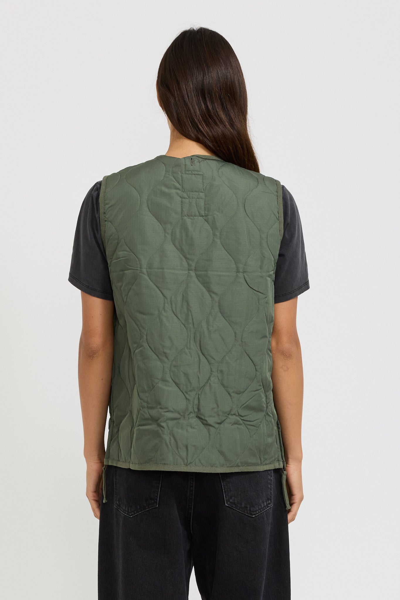 Women's Military Zip V Neck Down Vest Olive