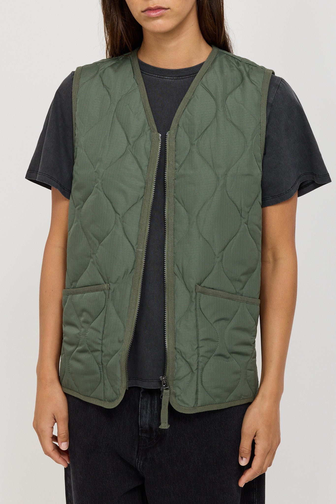Women's Military Zip V Neck Down Vest Olive