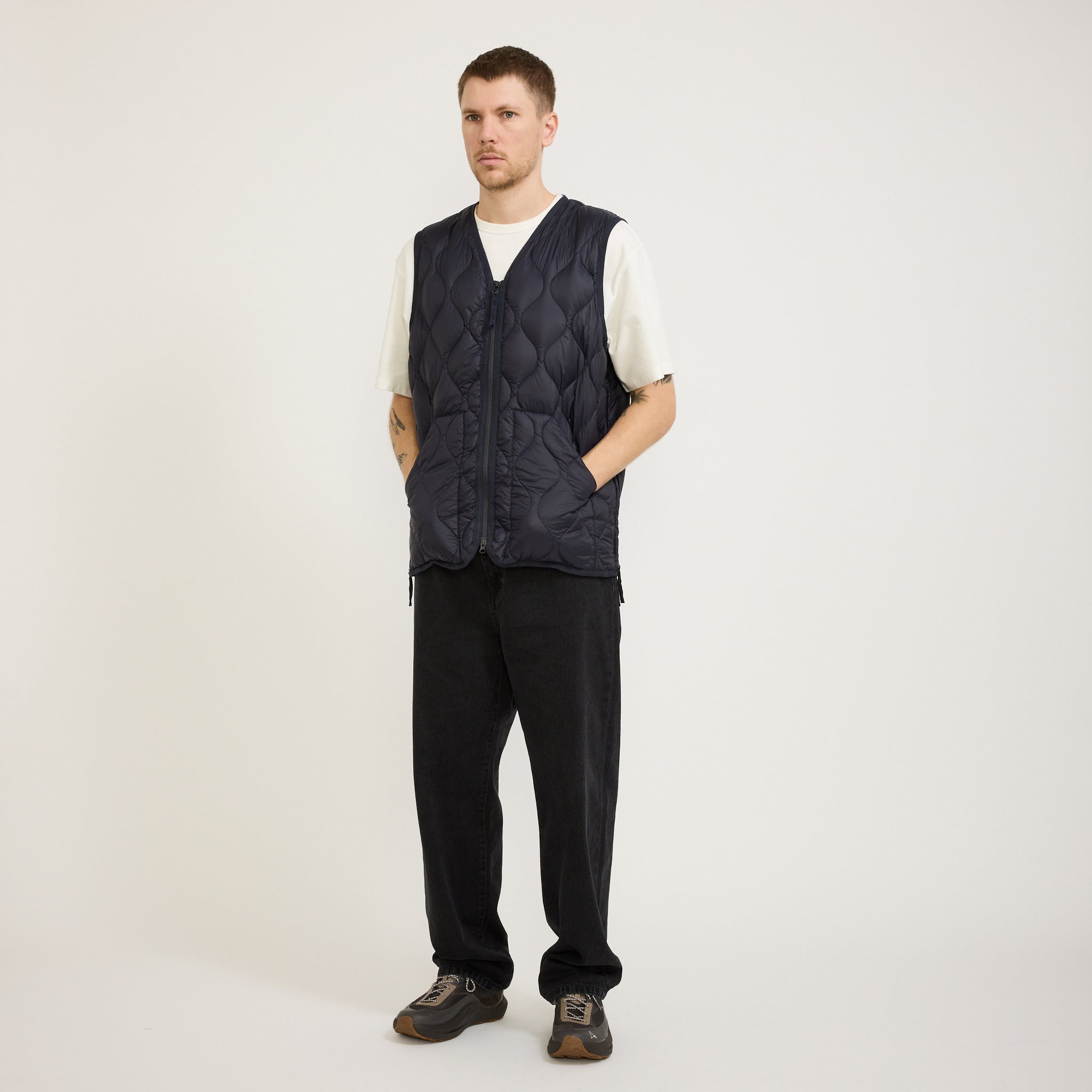 Military Zip V Neck Soft Shell Down Vest Dark Navy