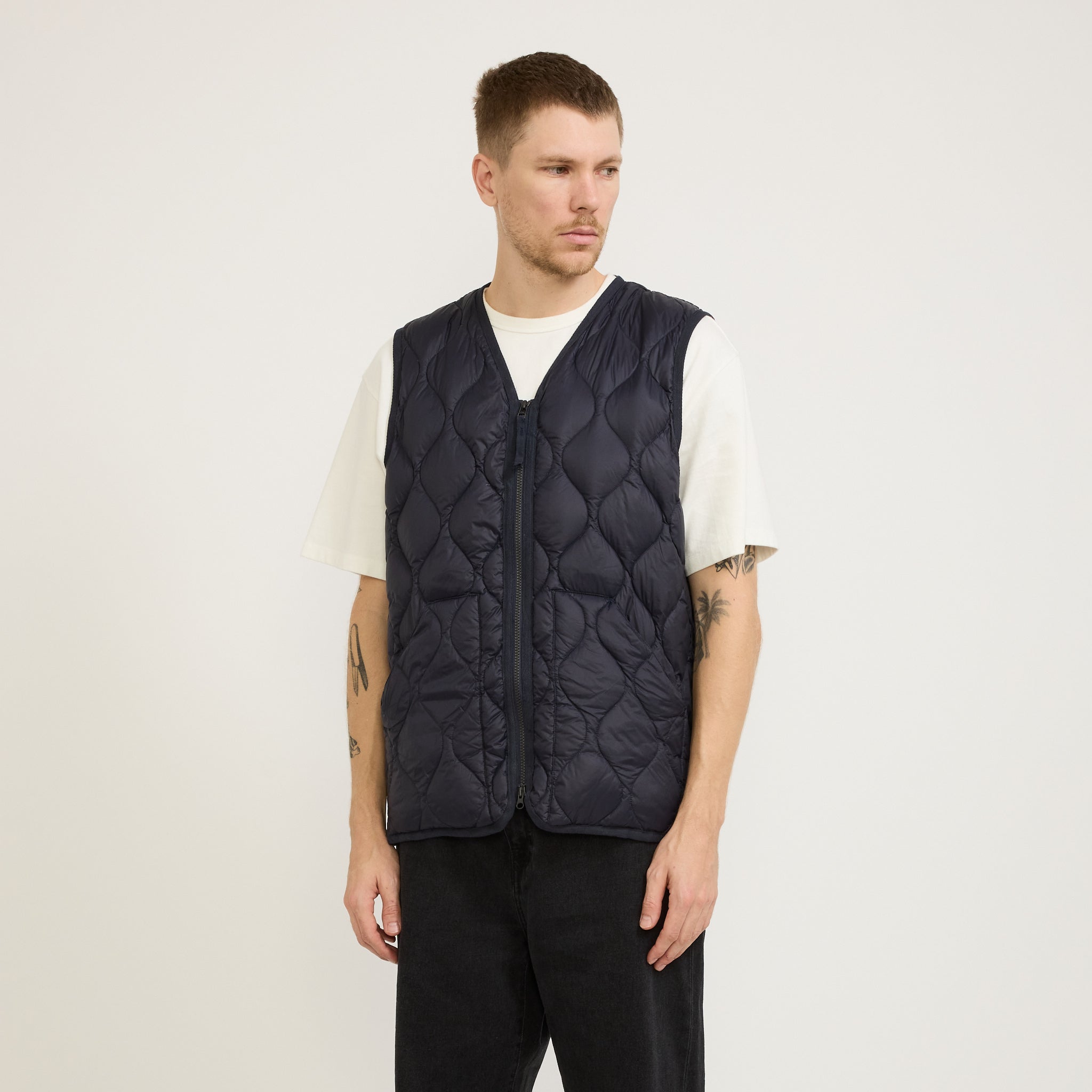 Military Zip V Neck Soft Shell Down Vest Dark Navy