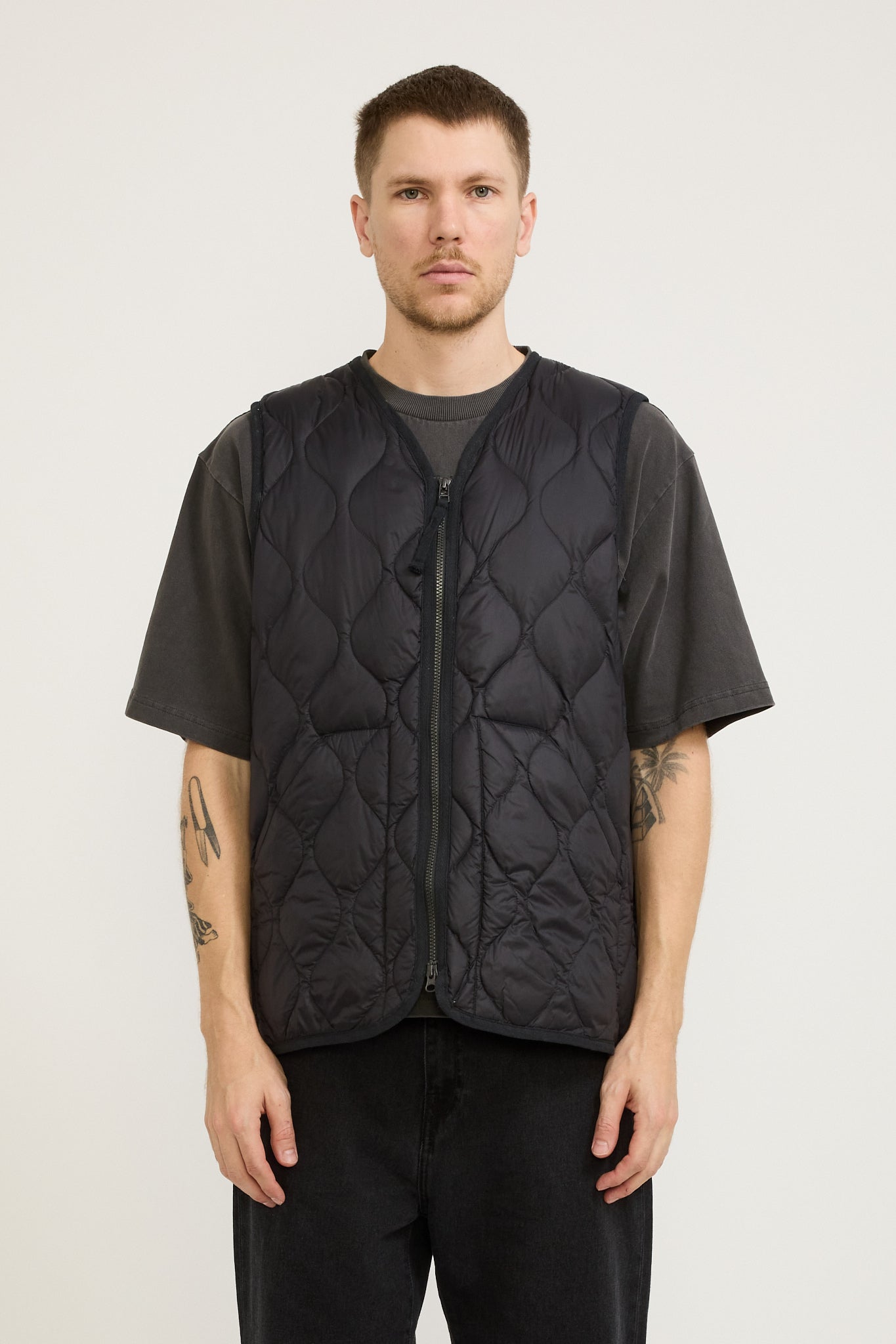 Military Zip V Neck Soft Shell Down Vest Black