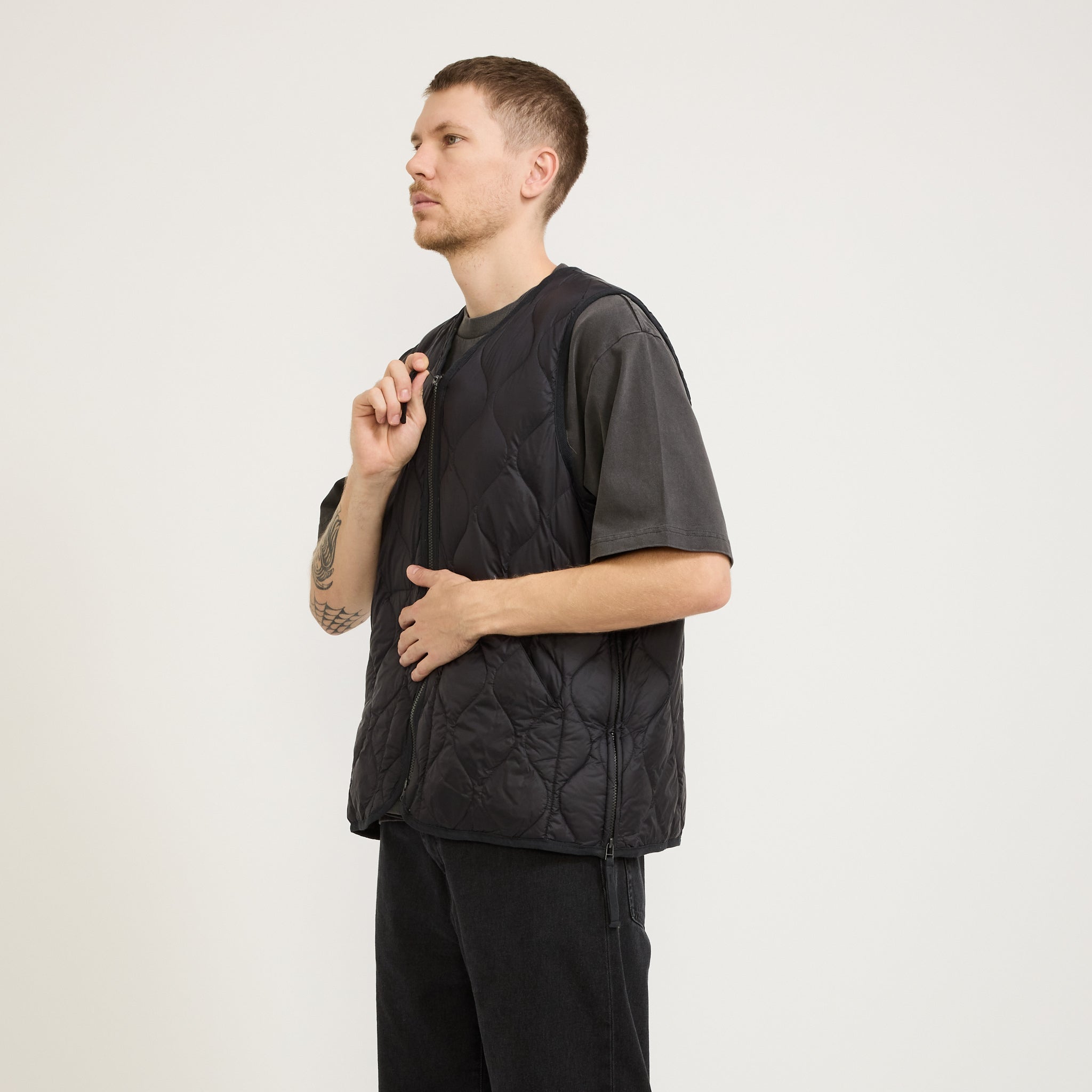Military Zip V Neck Soft Shell Down Vest Black