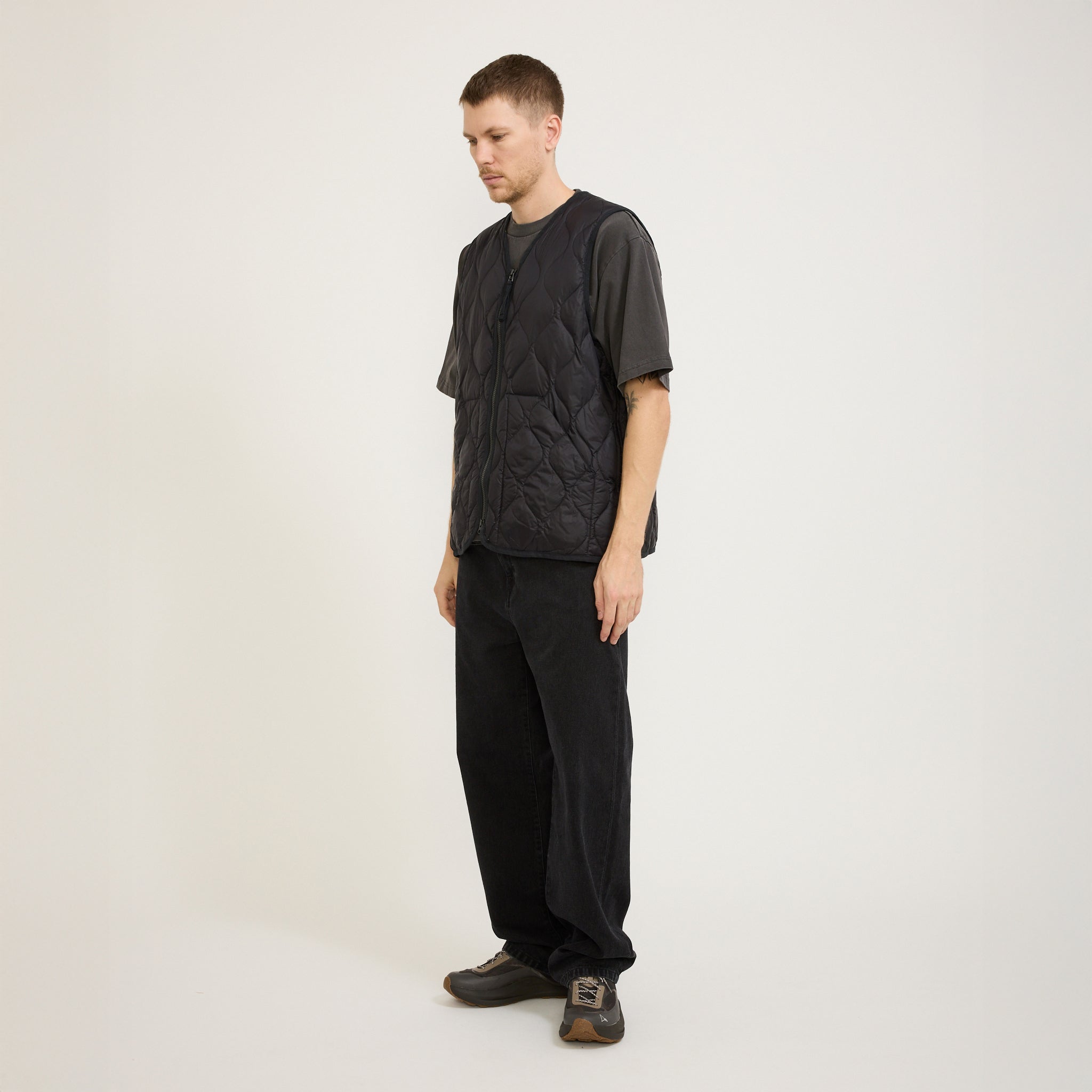 Military Zip V Neck Soft Shell Down Vest Black