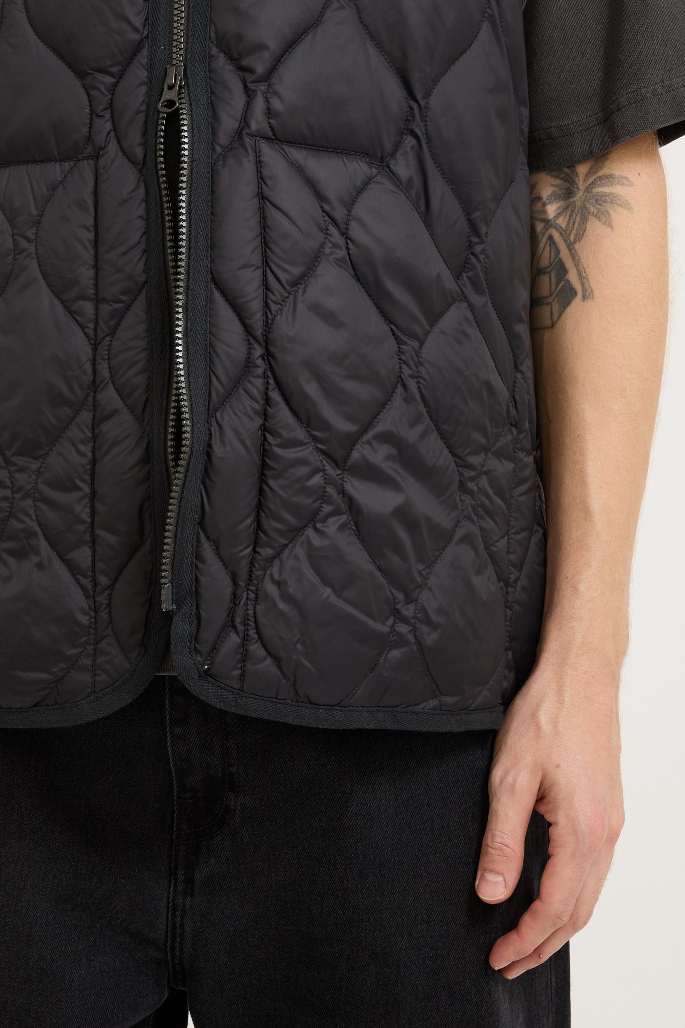 Military Zip V Neck Soft Shell Down Vest Black