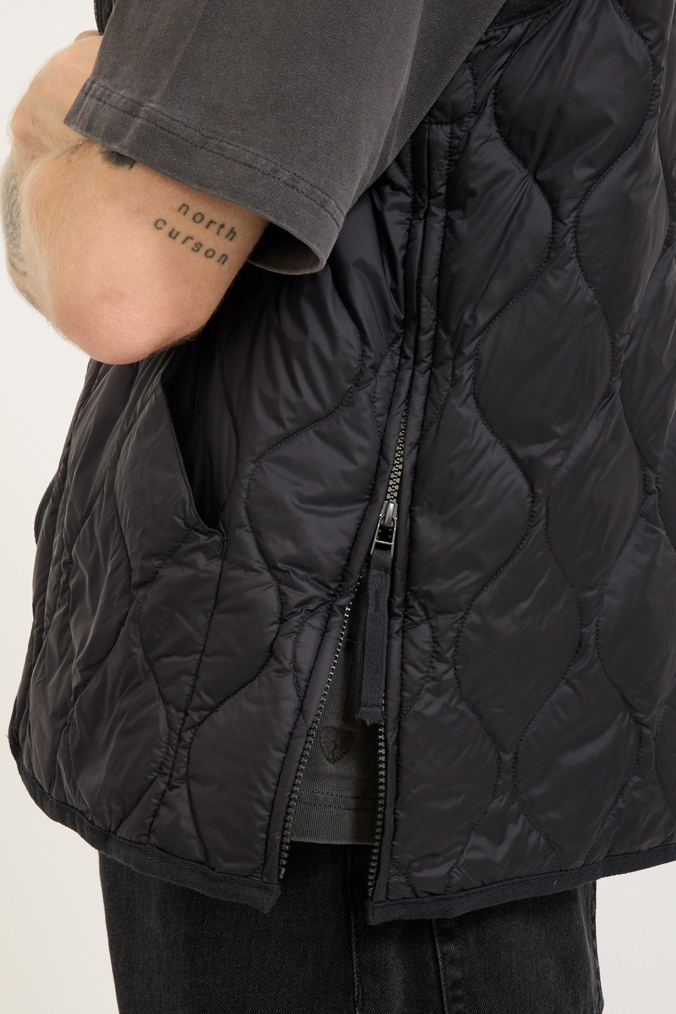 Military Zip V Neck Soft Shell Down Vest Black