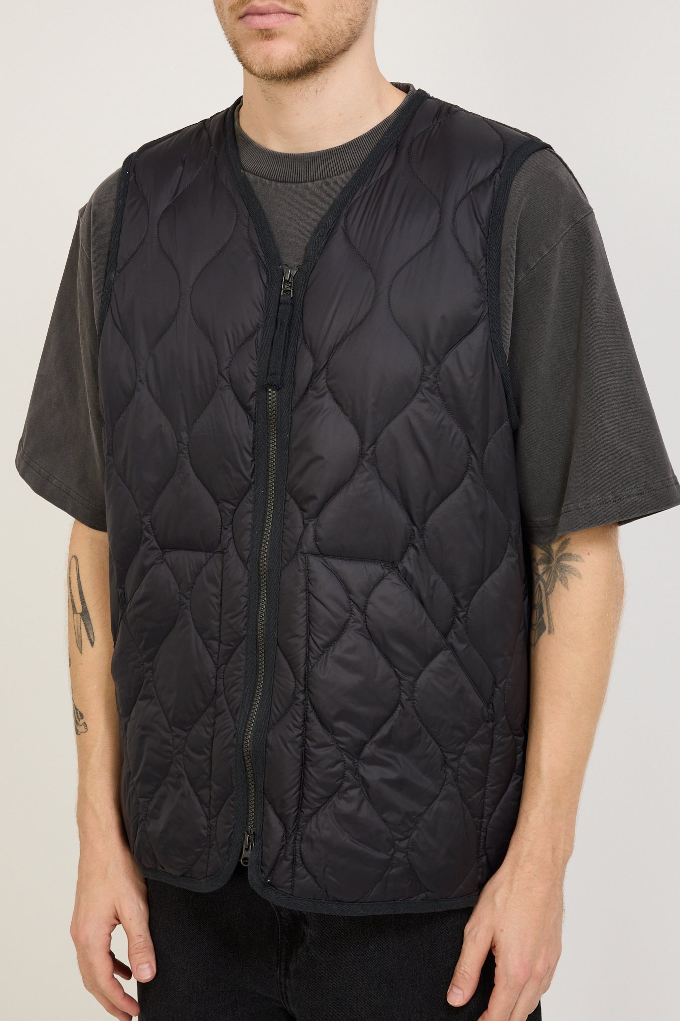 Military Zip V Neck Soft Shell Down Vest Black