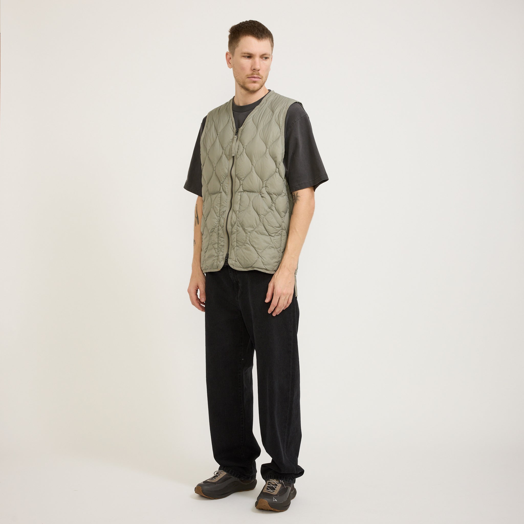 Military Zip V Neck Soft Shell Down Vest Dark Sage Green