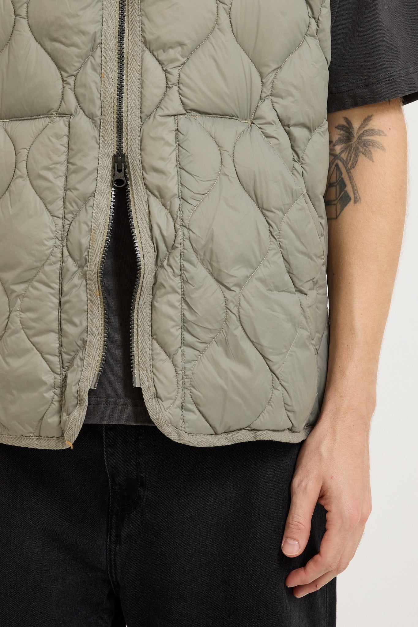 Military Zip V Neck Soft Shell Down Vest Dark Sage Green