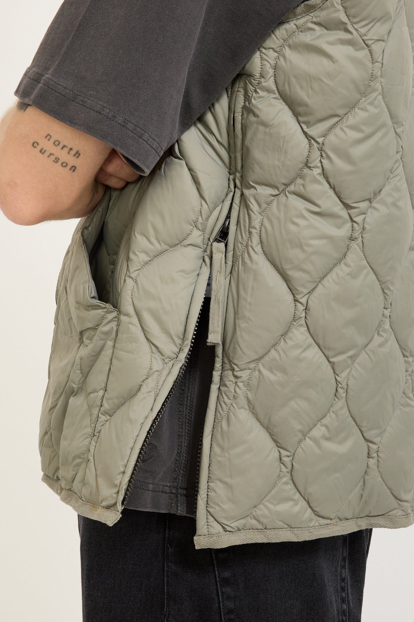 Military Zip V Neck Soft Shell Down Vest Dark Sage Green