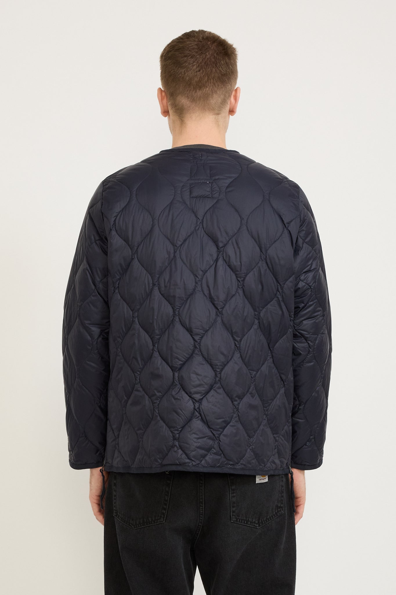 Military Zip V Neck Soft Shell Down Jacket Dark Navy