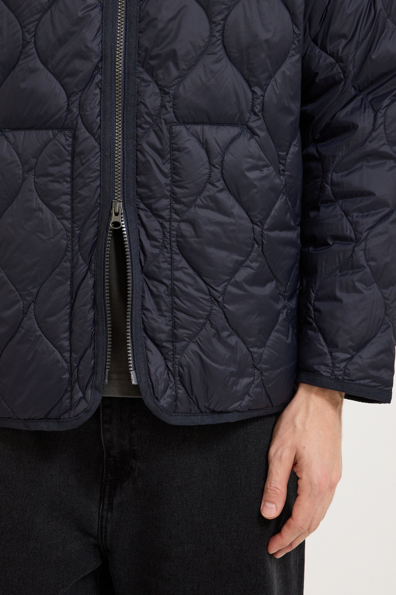 Military Zip V Neck Soft Shell Down Jacket Dark Navy