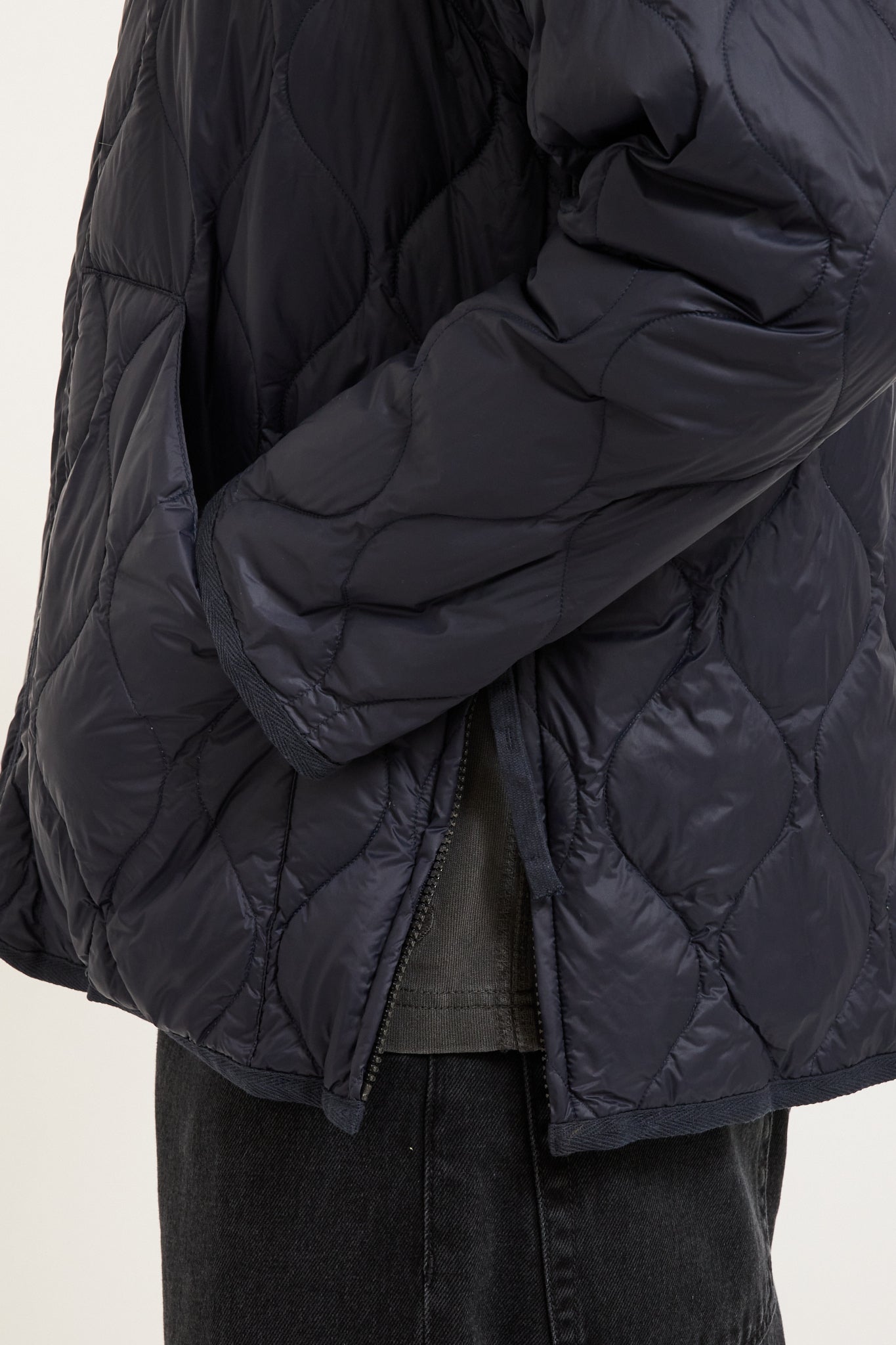 Military Zip V Neck Soft Shell Down Jacket Dark Navy