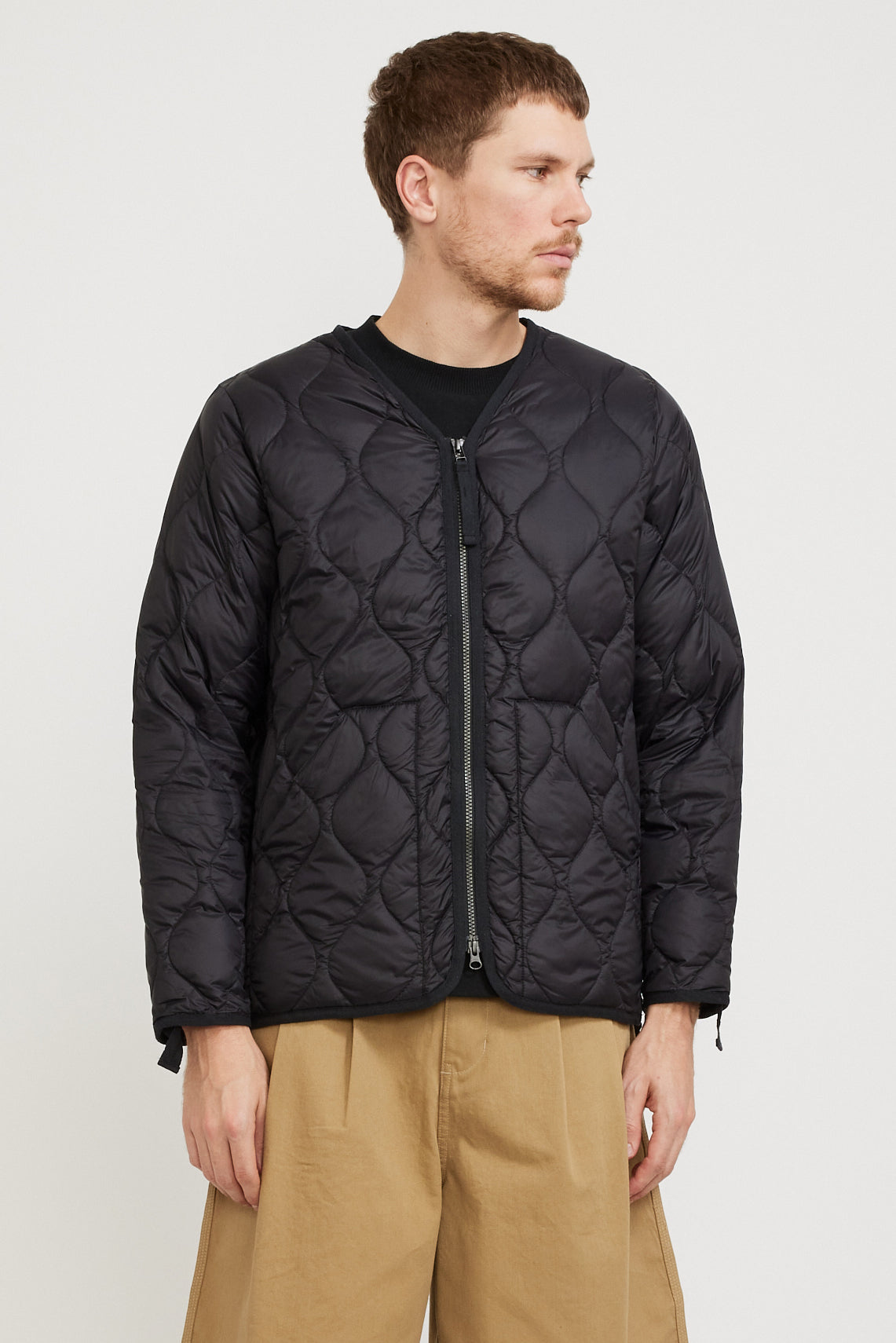 Taion Military Zip V Neck Soft Shell Down Jacket Black Maplestore