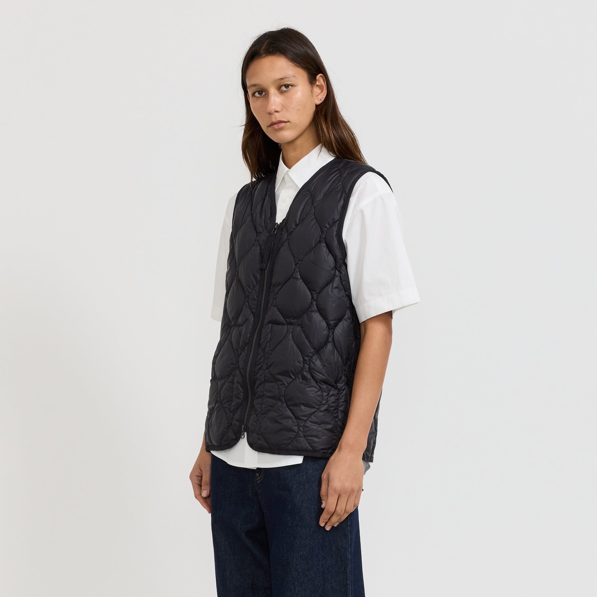 Military Zip V Neck Soft Shell Down Vest Black Womens