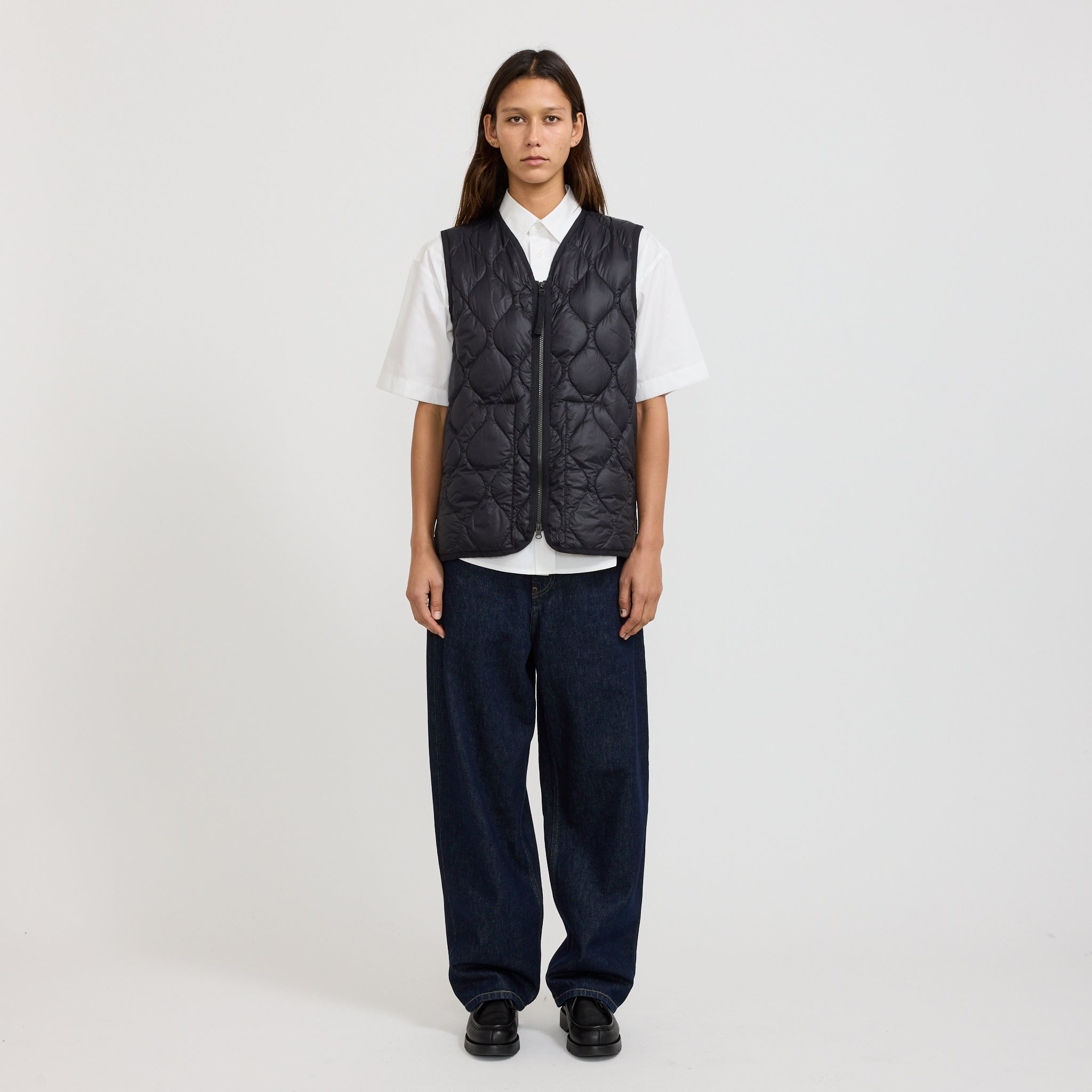 Military Zip V Neck Soft Shell Down Vest Black Womens