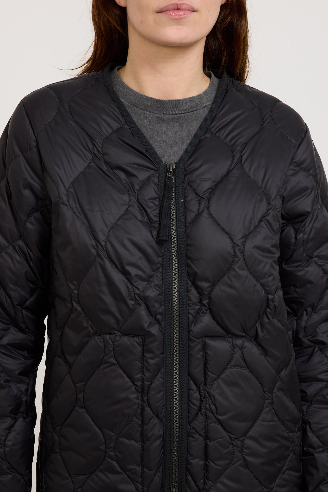 Taion | Military Zip V Neck Soft Shell Down Jacket Black Womens | Maplestore