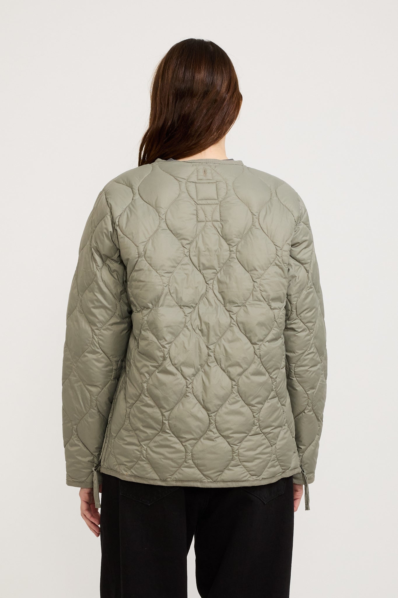 Taion | Military Zip V Neck Soft Shell Down Jacket Dark Sage Green Womens | Maplestore