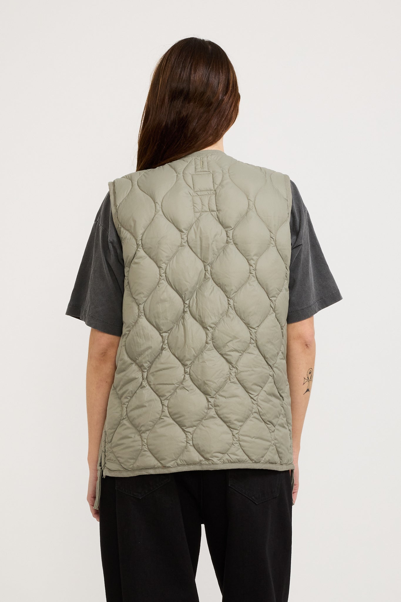 Taion | Military Zip V Neck Soft Shell Down Vest Dark Sage Green Womens | Maplestore