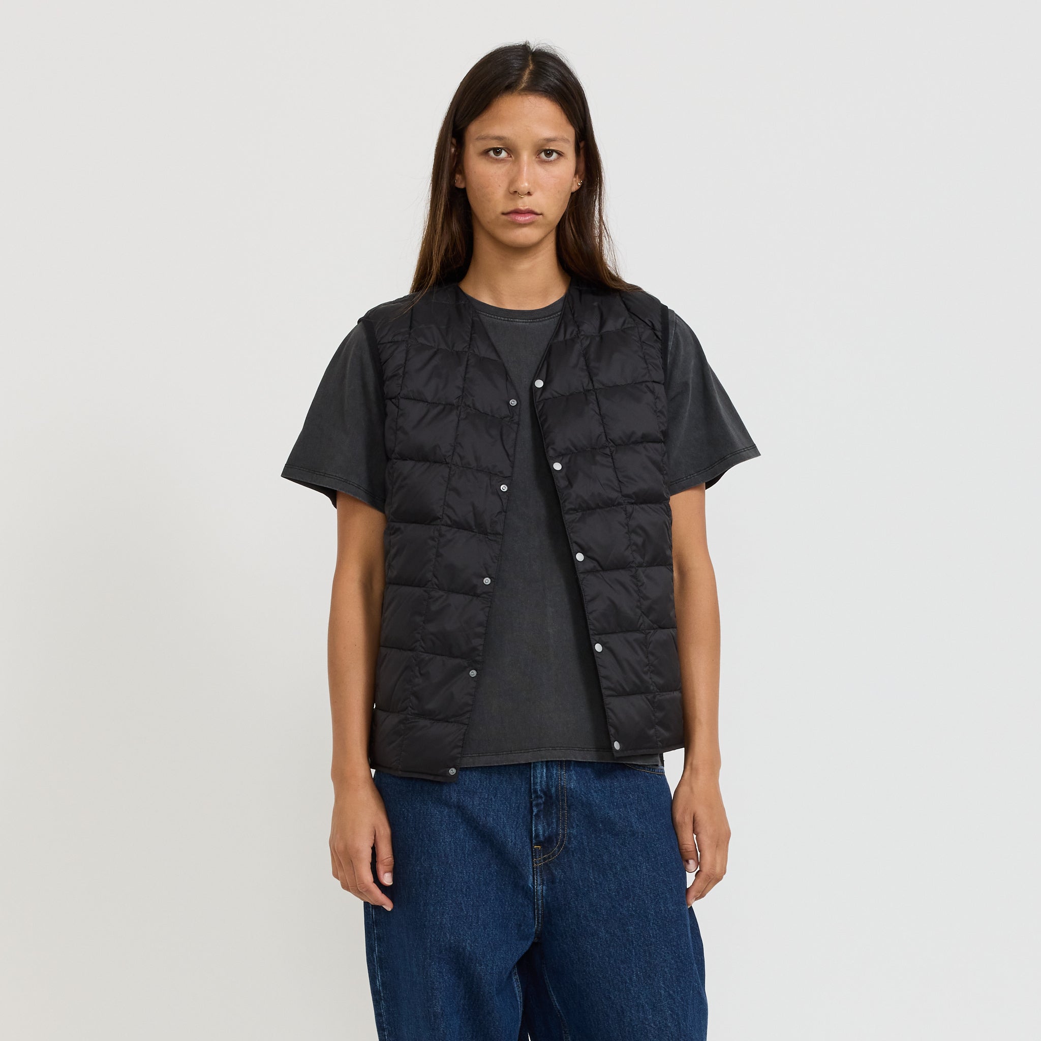 Womens V Neck Button Down Vest Black