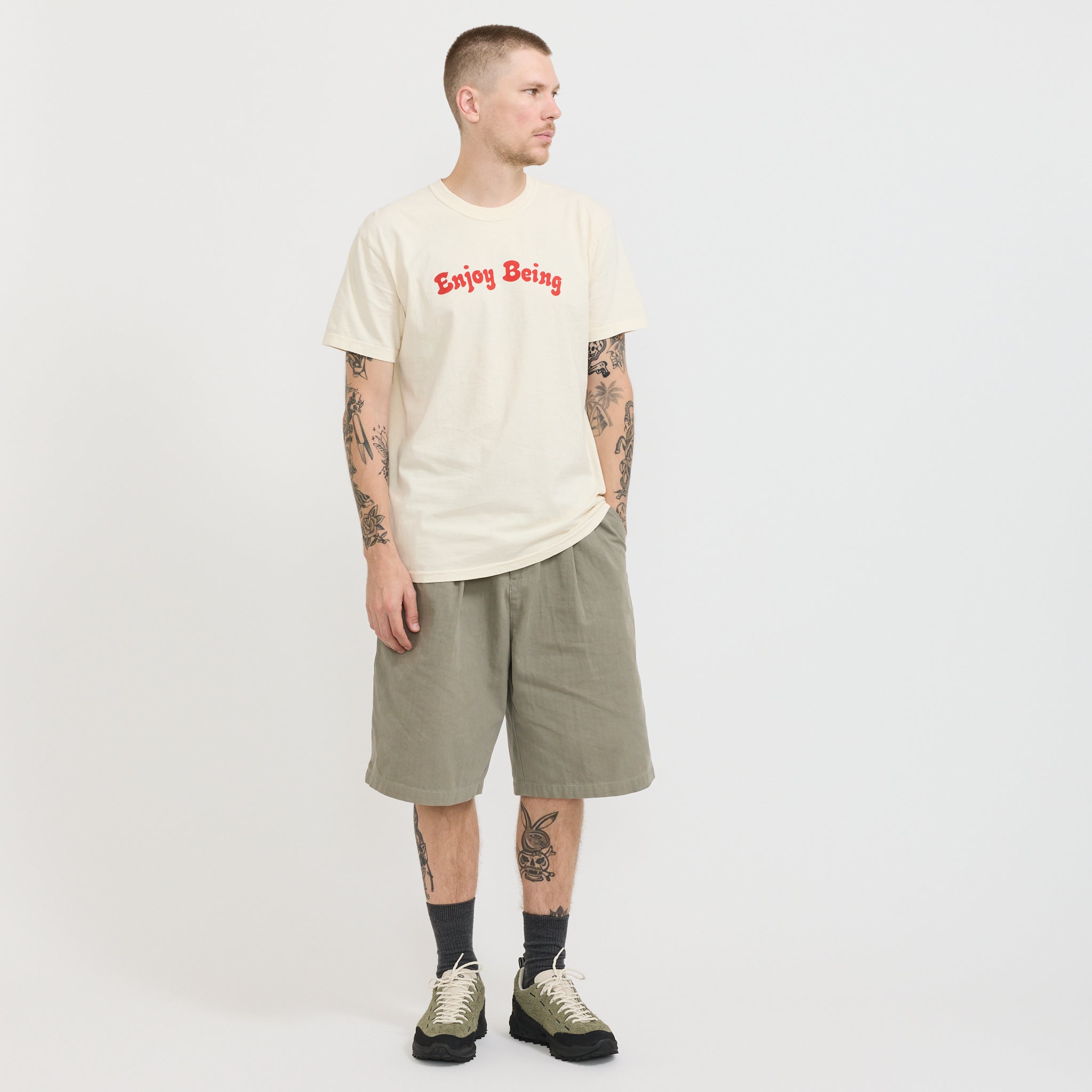 Enjoy Being Pigment Dyed Tee Cream