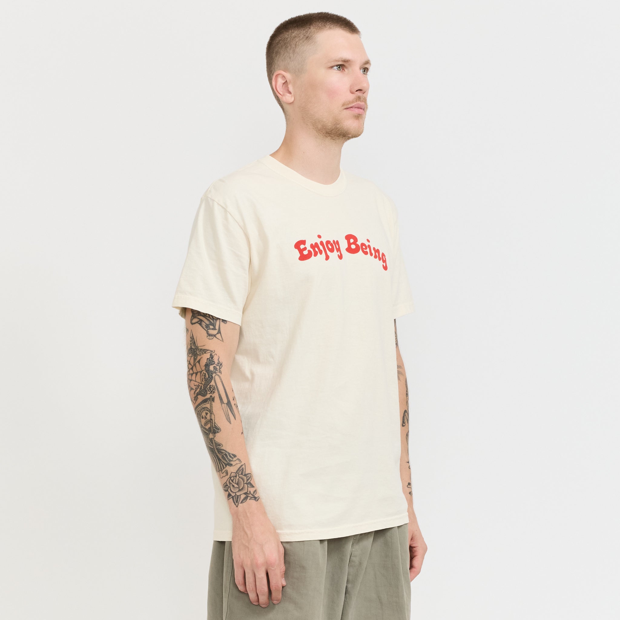 Enjoy Being Pigment Dyed Tee Cream