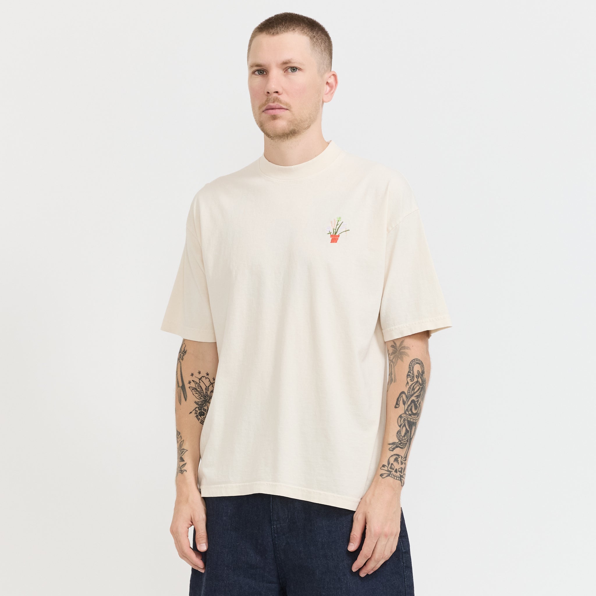 Plants Embroidered Tee Cream