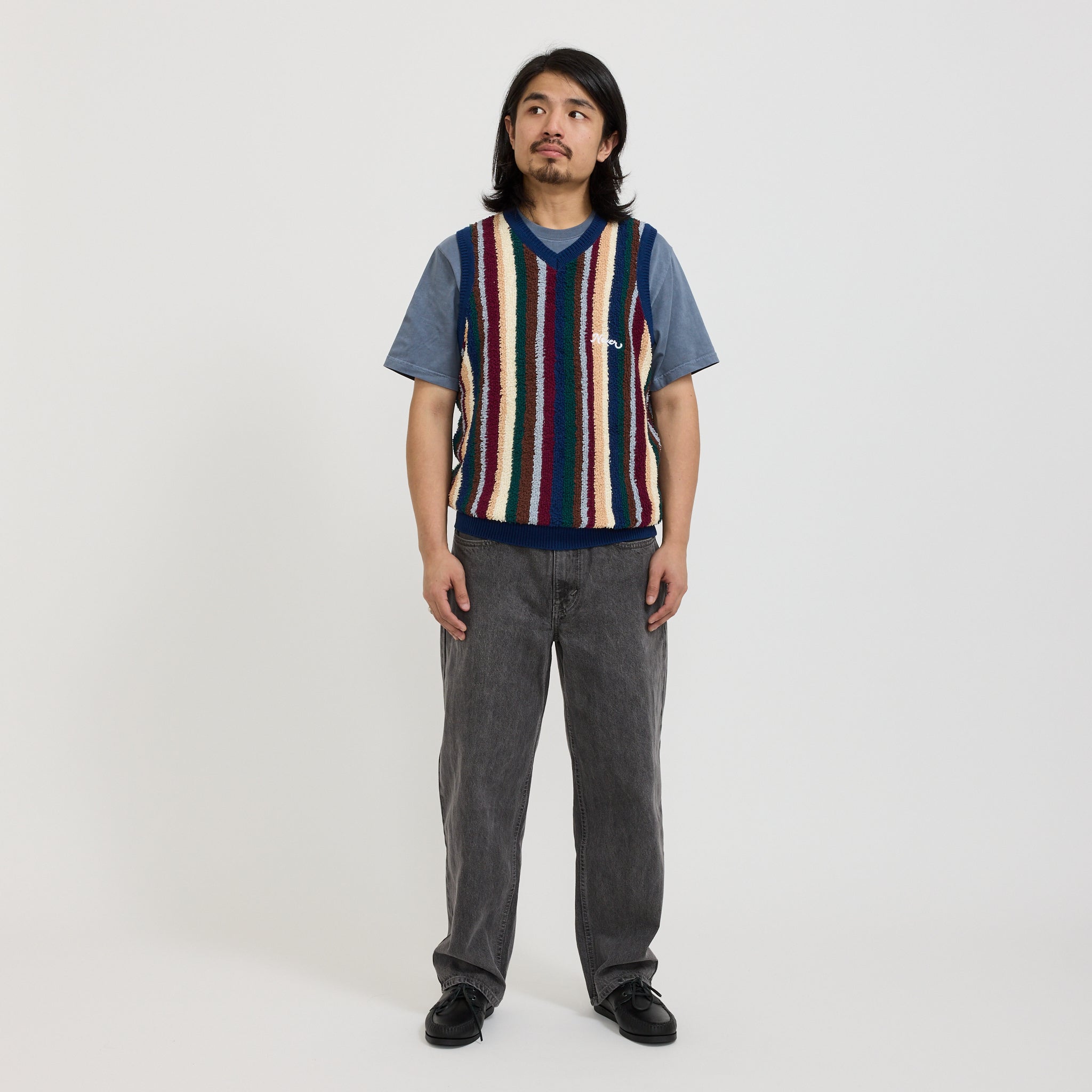 Striped Knit Vest Navy