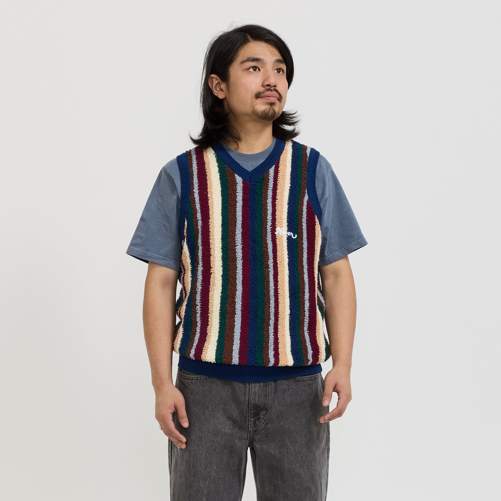 Striped Knit Vest Navy