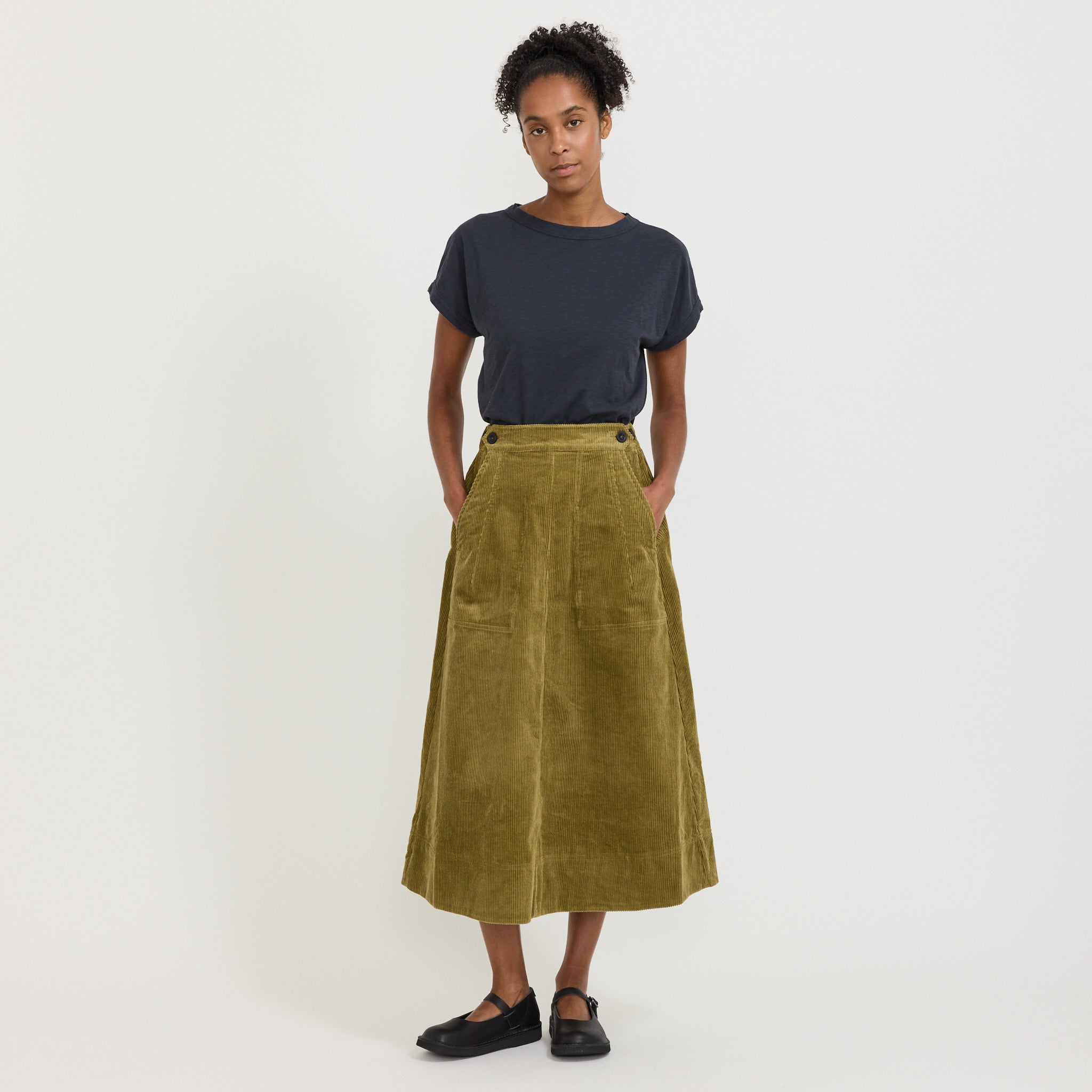 Cord A-Line Skirt Antique Olive