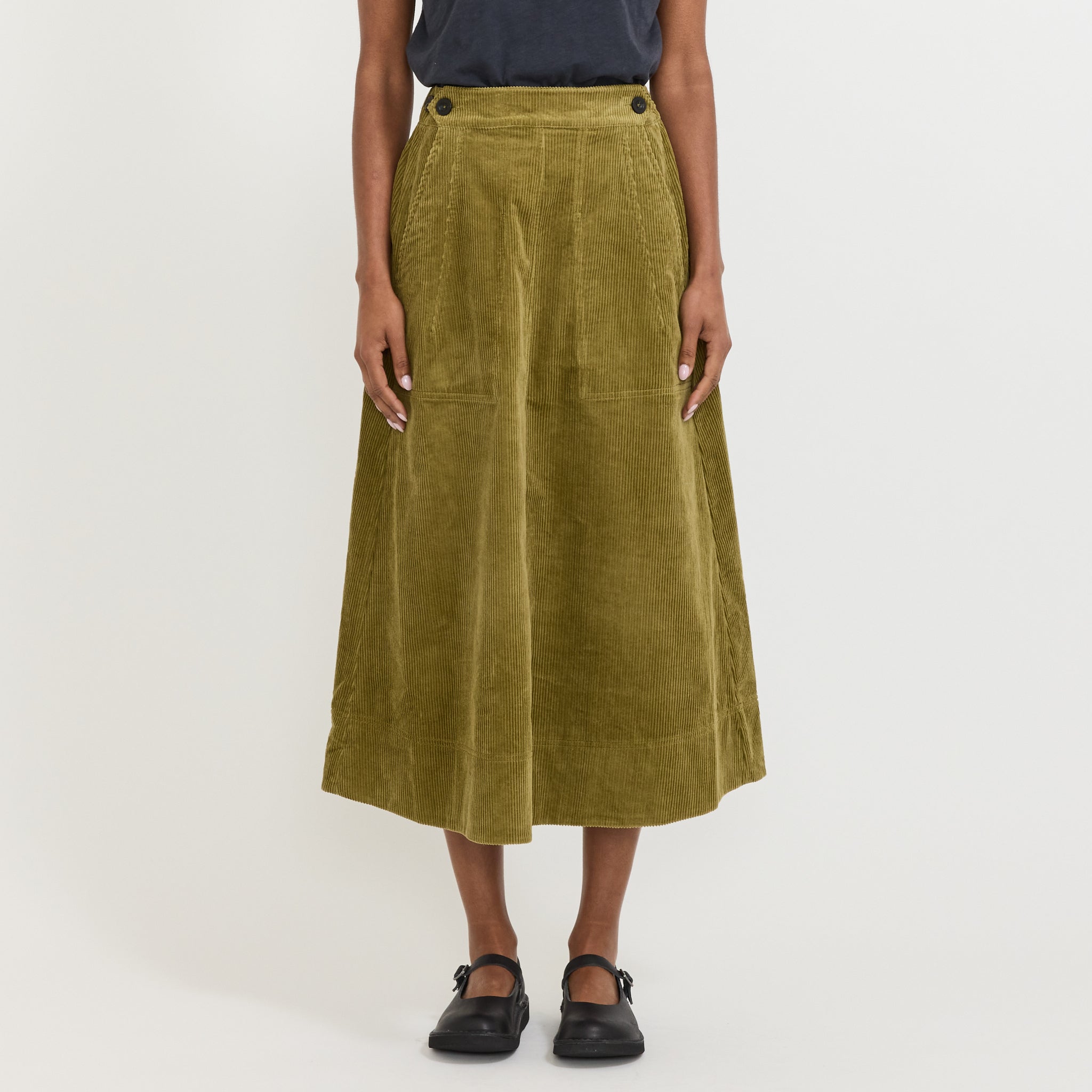 Cord A-Line Skirt Antique Olive