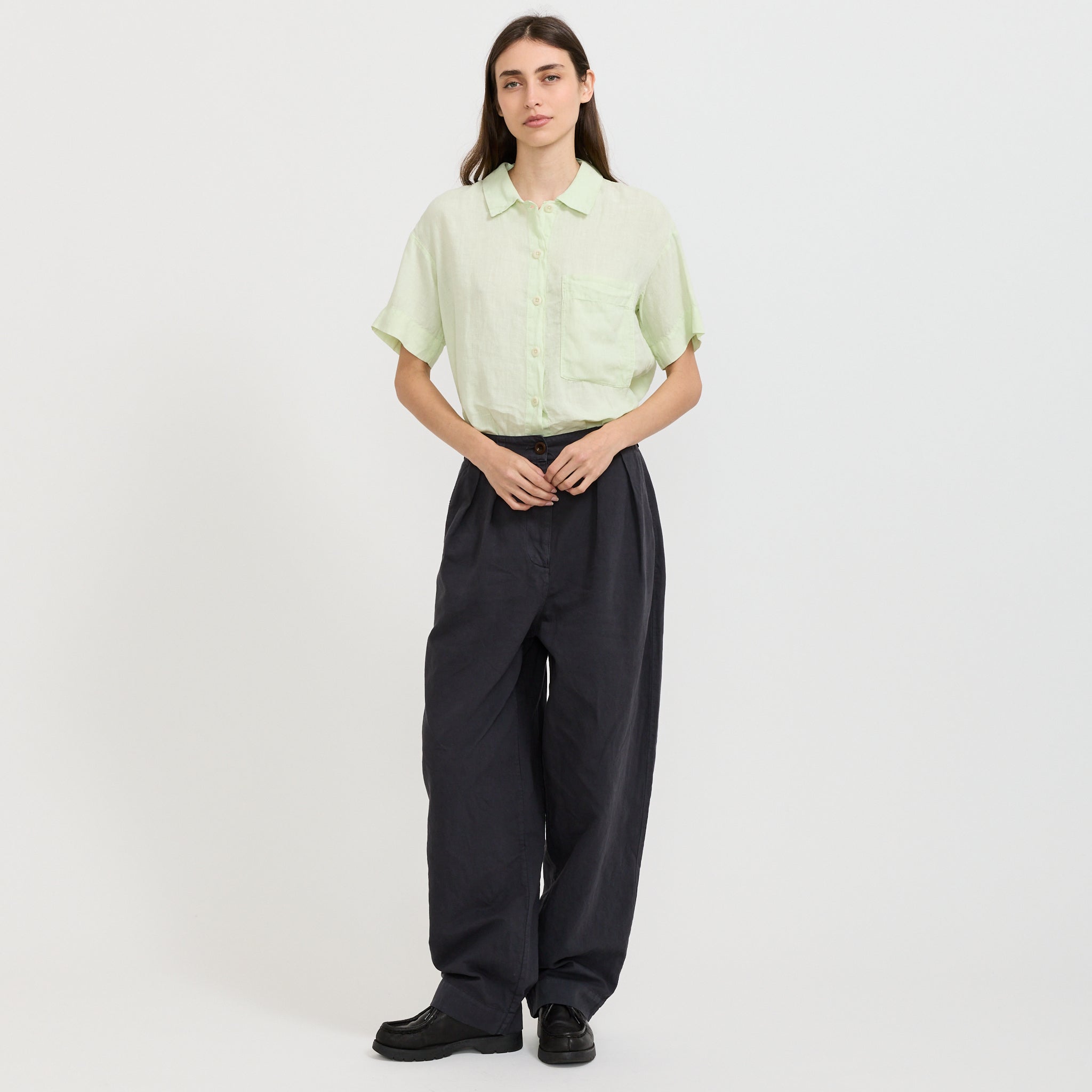 Cotton Linen Pleat Front Trousers Slate
