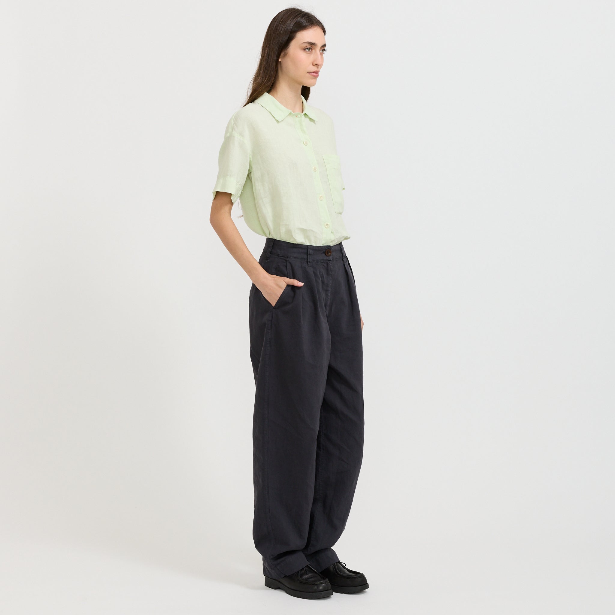 Cotton Linen Pleat Front Trousers Slate