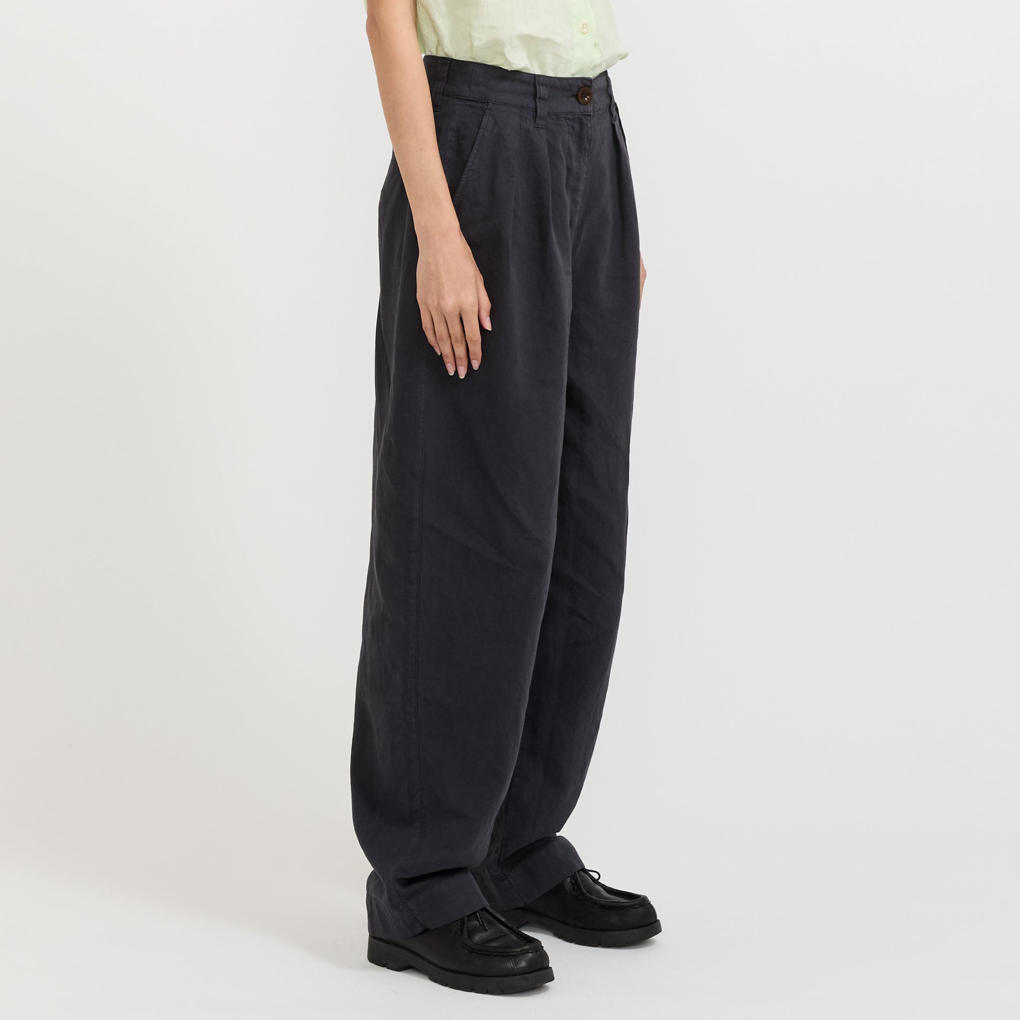 Cotton Linen Pleat Front Trousers Slate