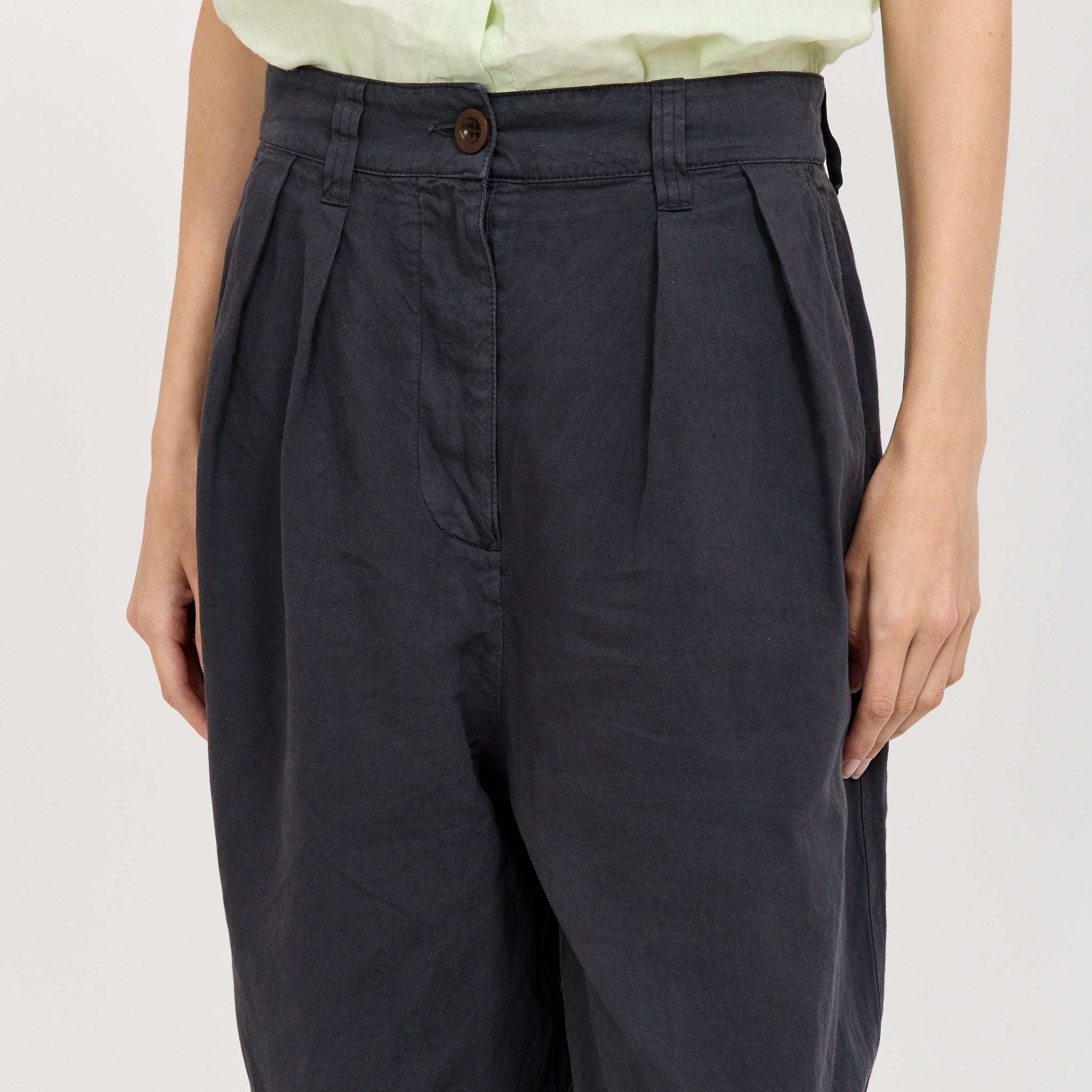 Cotton Linen Pleat Front Trousers Slate
