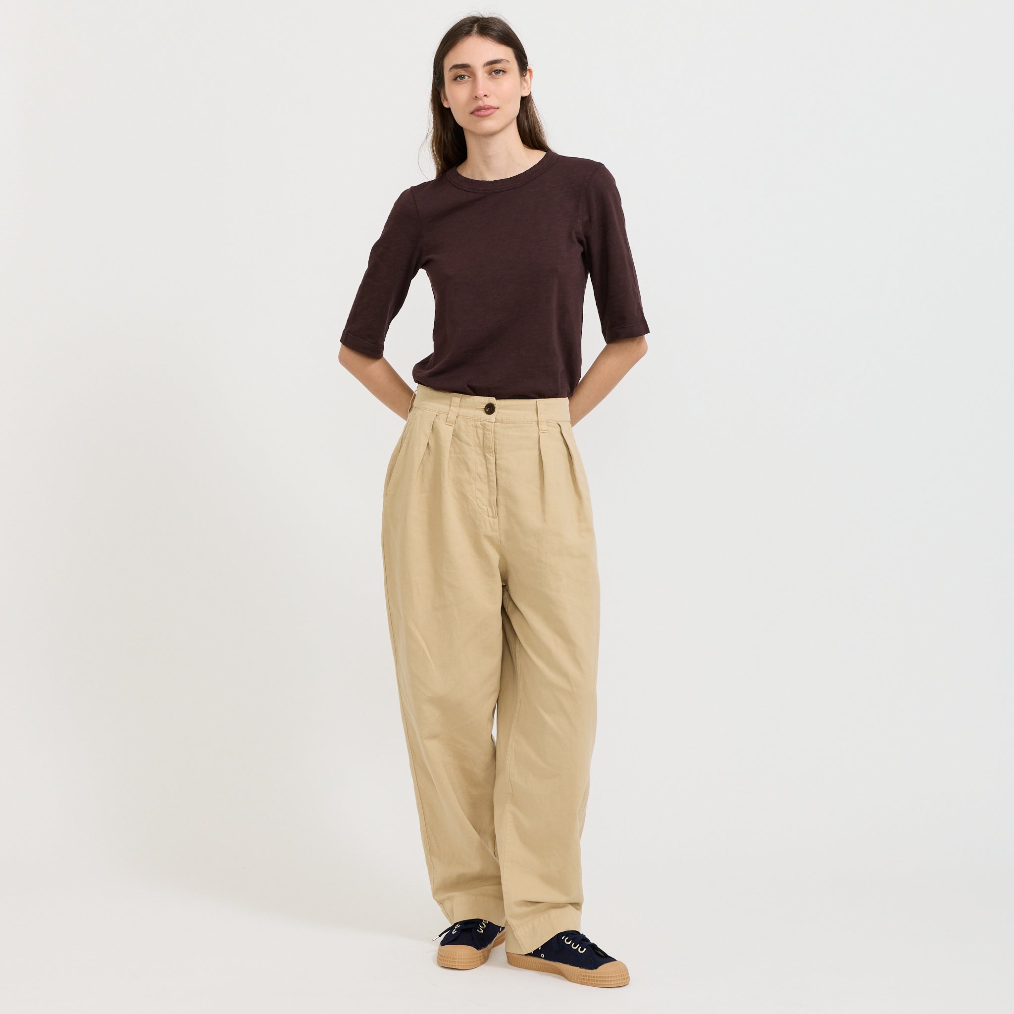 Cotton Linen Pleat Front Trousers Whey