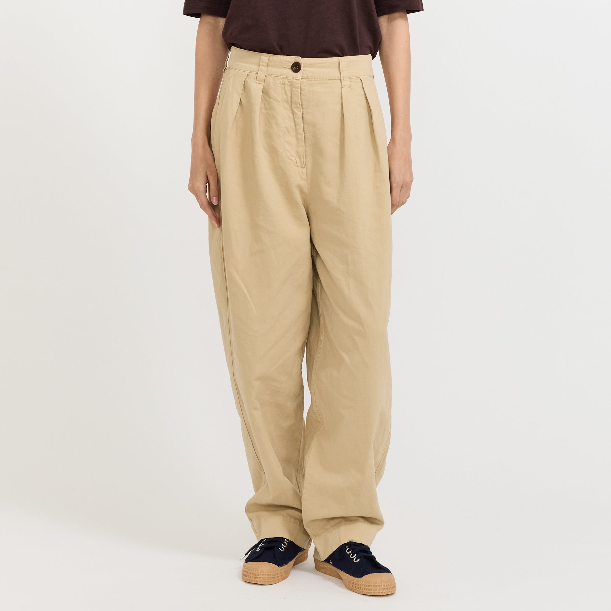 Cotton Linen Pleat Front Trousers Whey