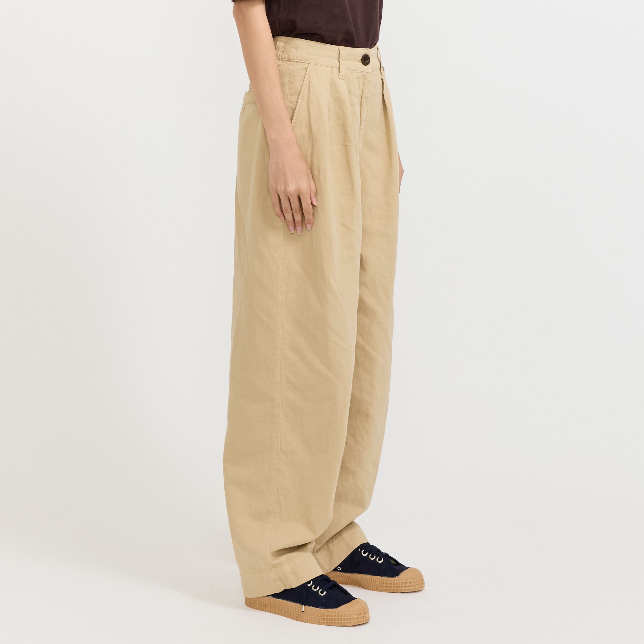 Cotton Linen Pleat Front Trousers Whey