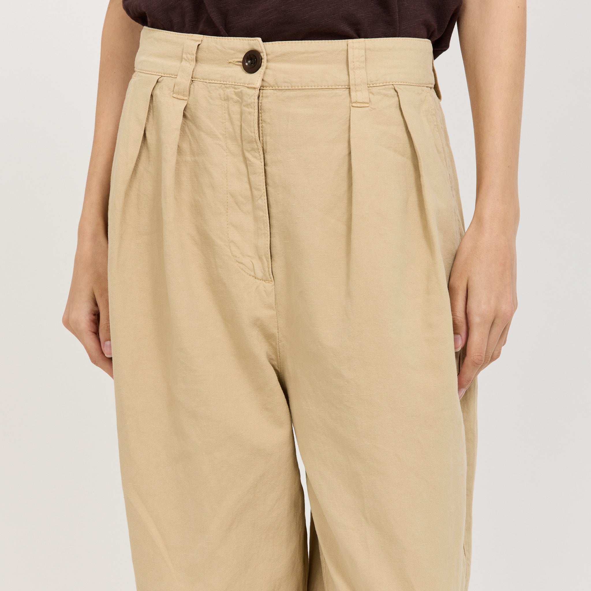 Cotton Linen Pleat Front Trousers Whey