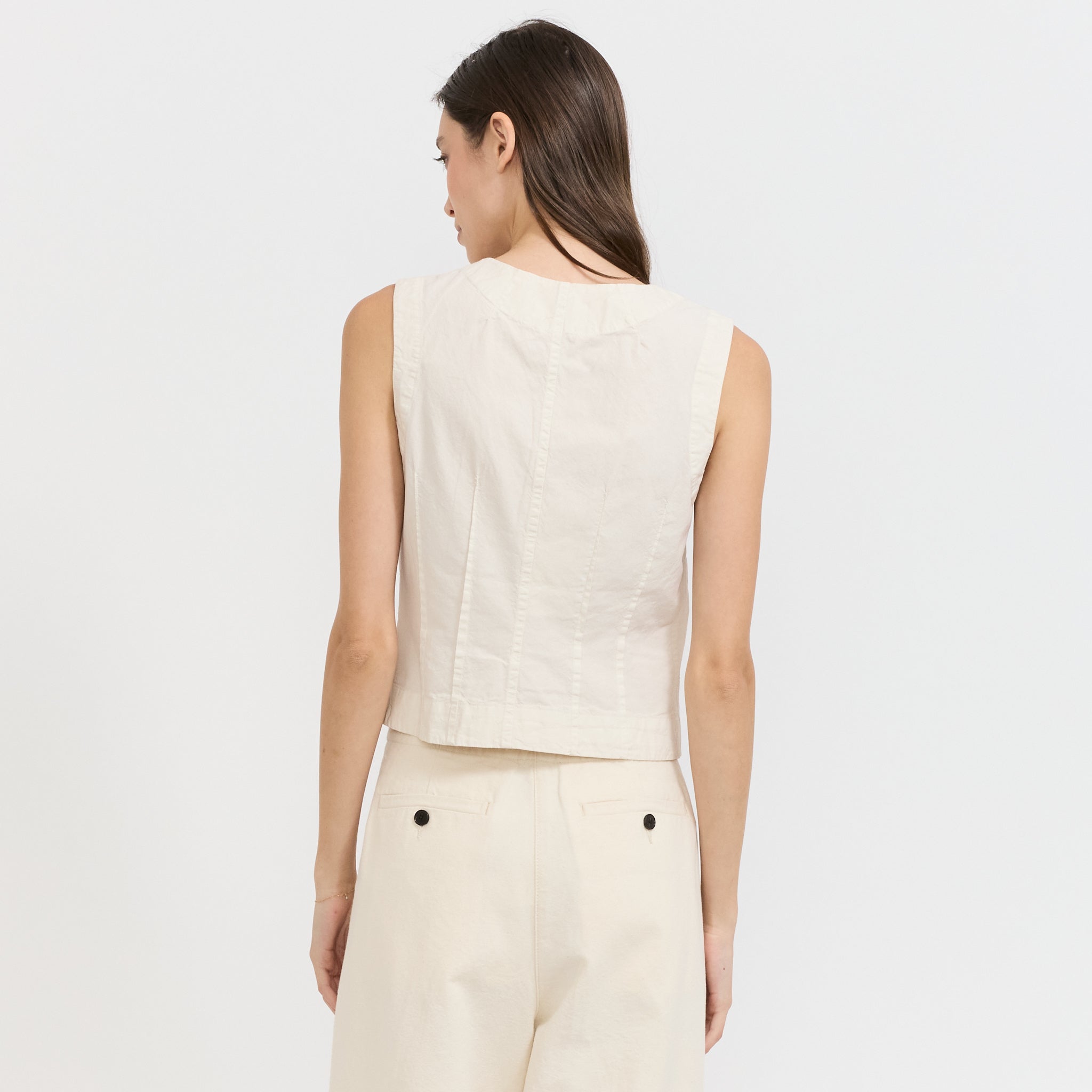 Cotton Linen Poplin Sleeveless Top Ecru